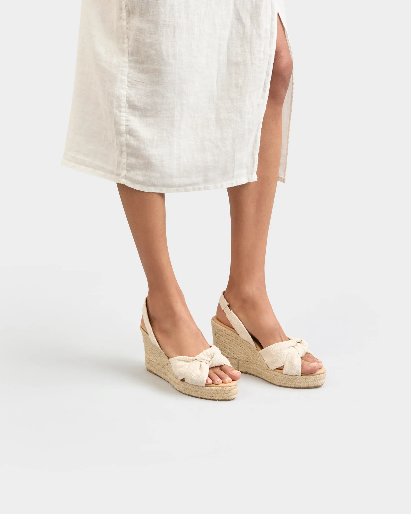 Recycled Cotton Mini Bouclé Wedge Espadrilles With Knot - Z97WS - Yucatán - Natural - Image 2