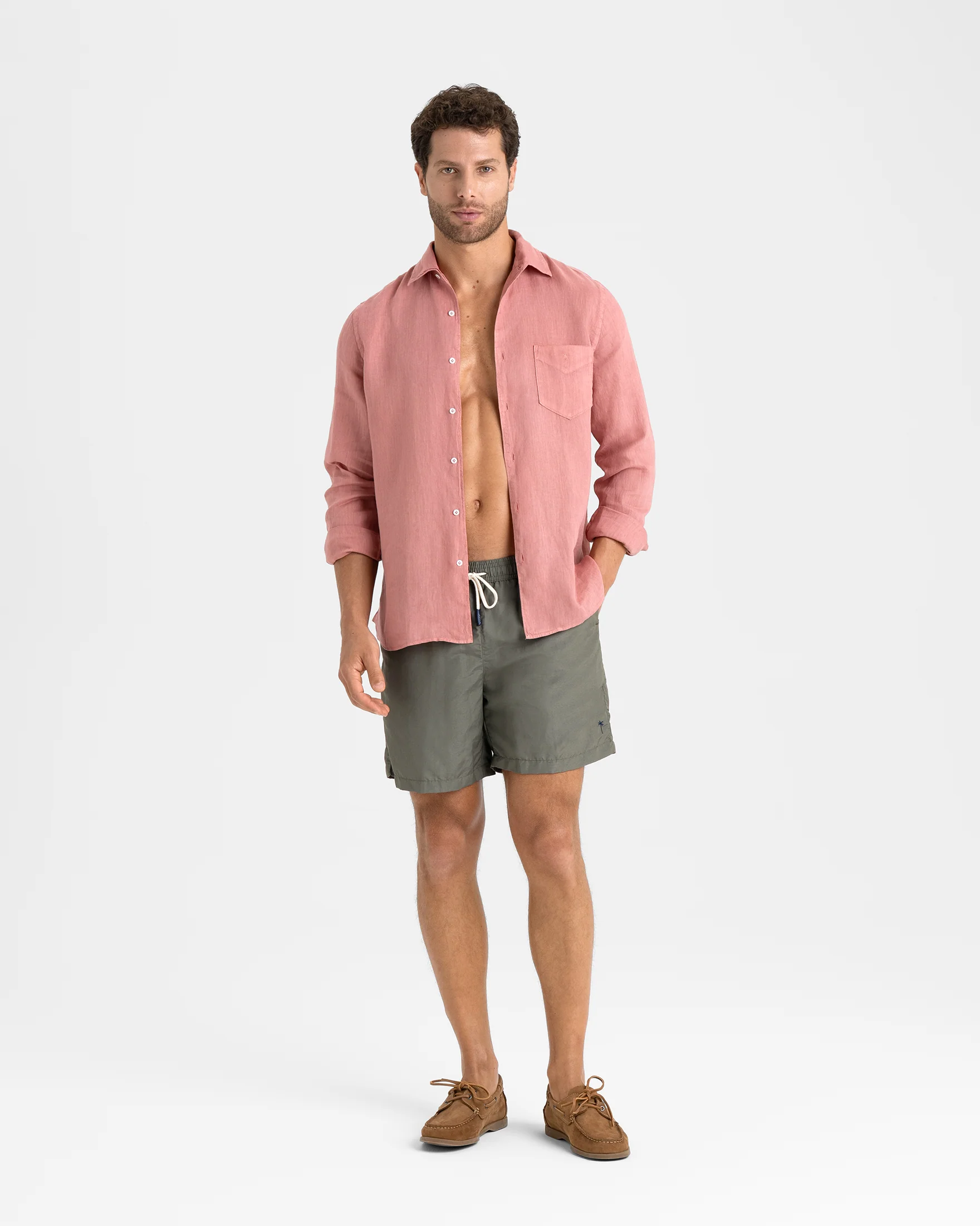 Recycled Polyester And Linen Blend Swim Shorts - C21PM - Kaki Green - Image 4
