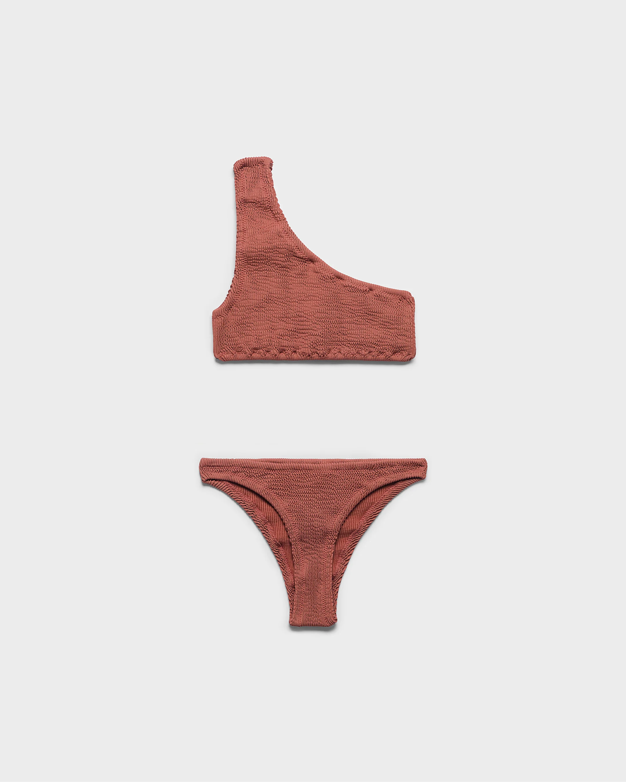 Seersucker One Shoulder Bikini - S25SS - Terracotta