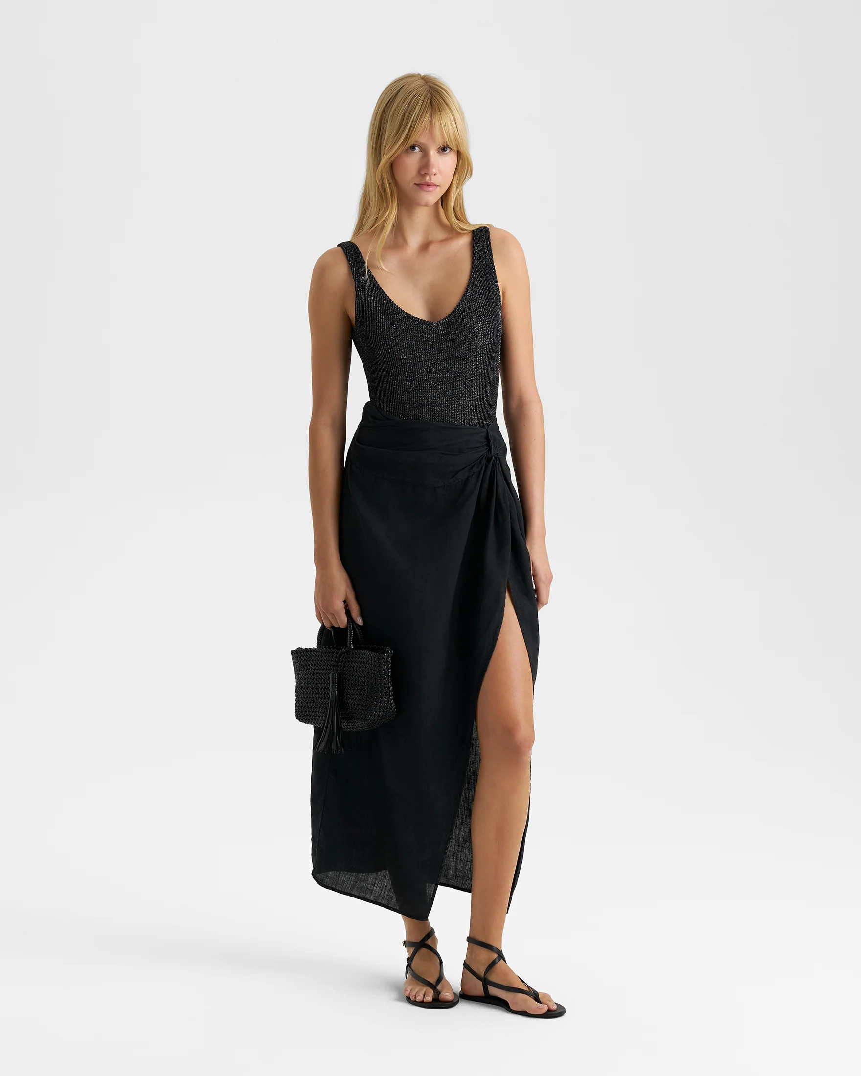 Seersucker V-Neck One Piece - S34SK - Sparkling Black - Image 5