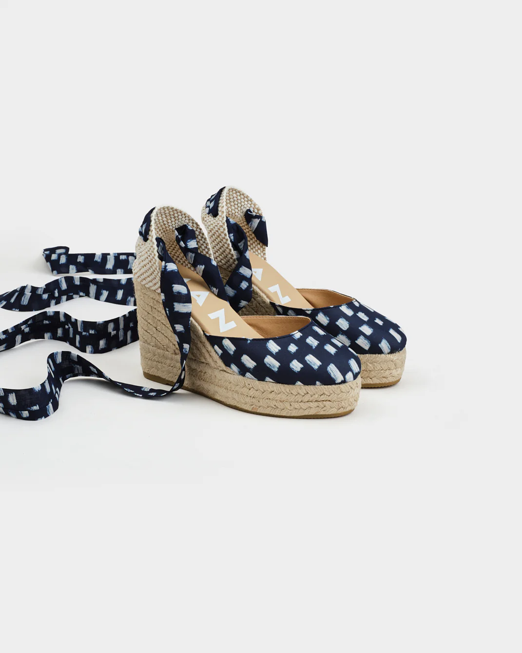 Silk Wedge Espadrilles - H48WV - Monaco Navy Blue Pois - Image 3