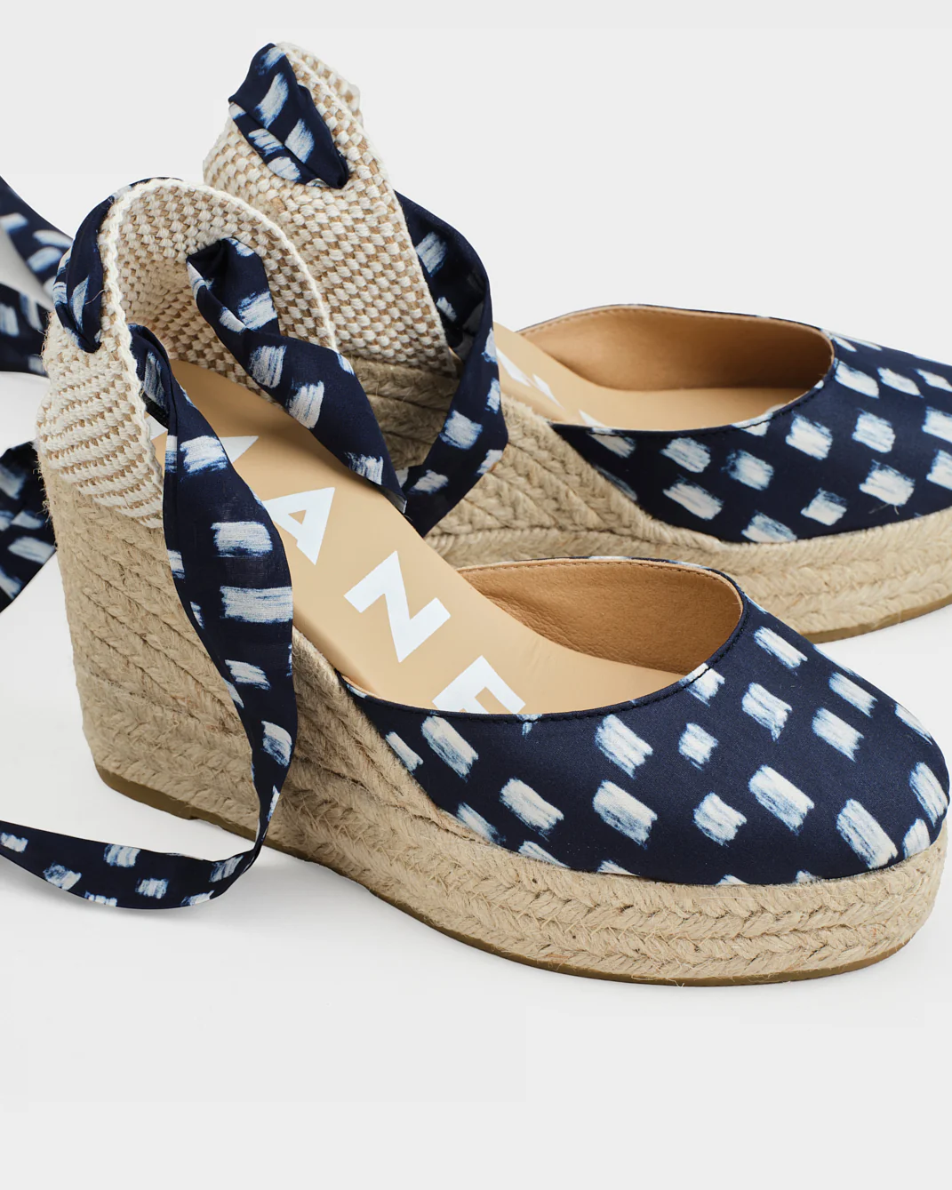 Silk Wedge Espadrilles - H48WV - Monaco Navy Blue Pois - Image 4