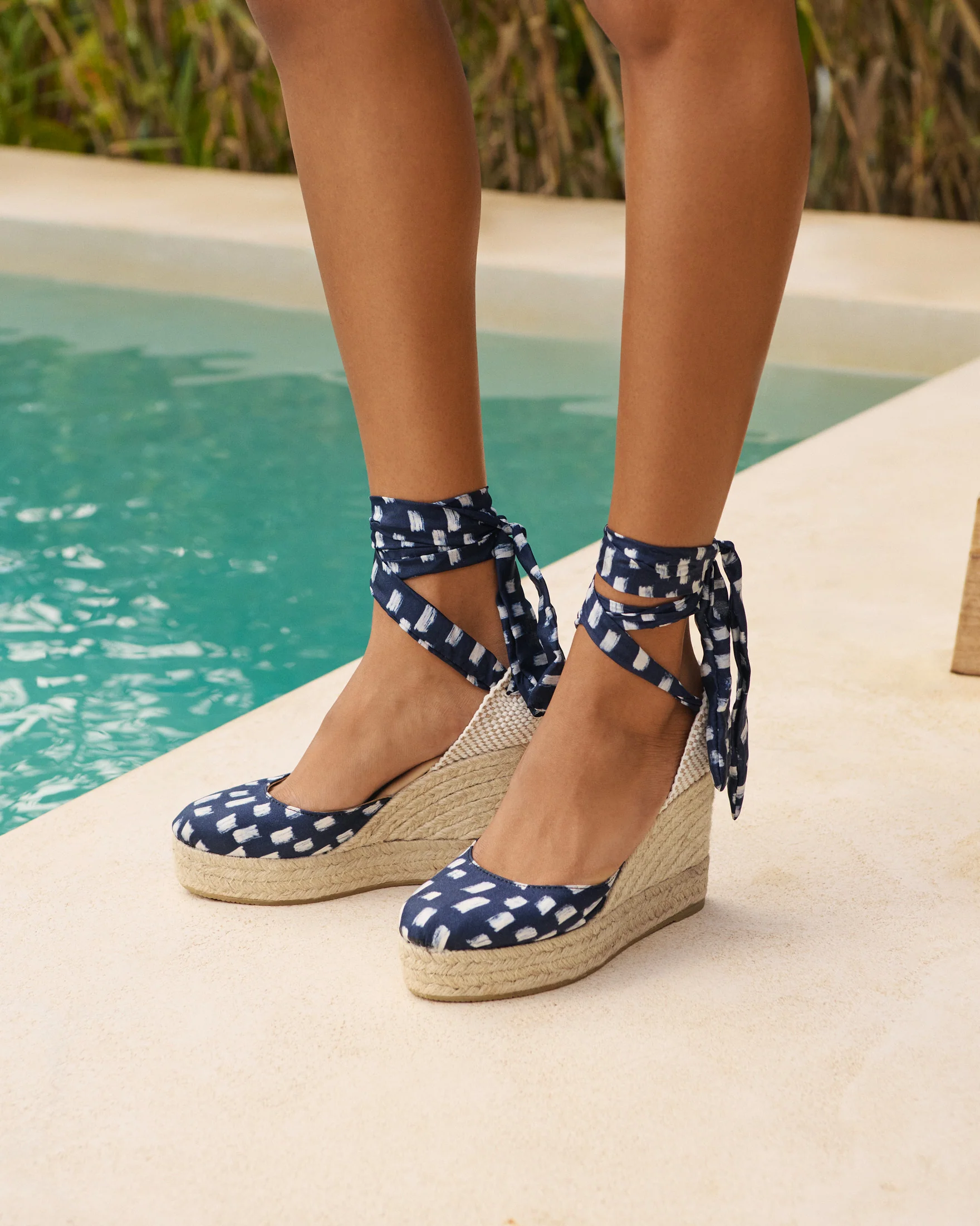 Silk Wedge Espadrilles - H48WV - Monaco Navy Blue Pois - Image 5