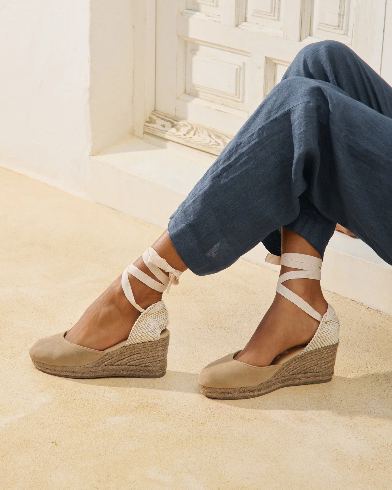 Suede Low Wedge Espadrilles - W16WL - Hamptons Vintage Taupe On Tone - Image 2