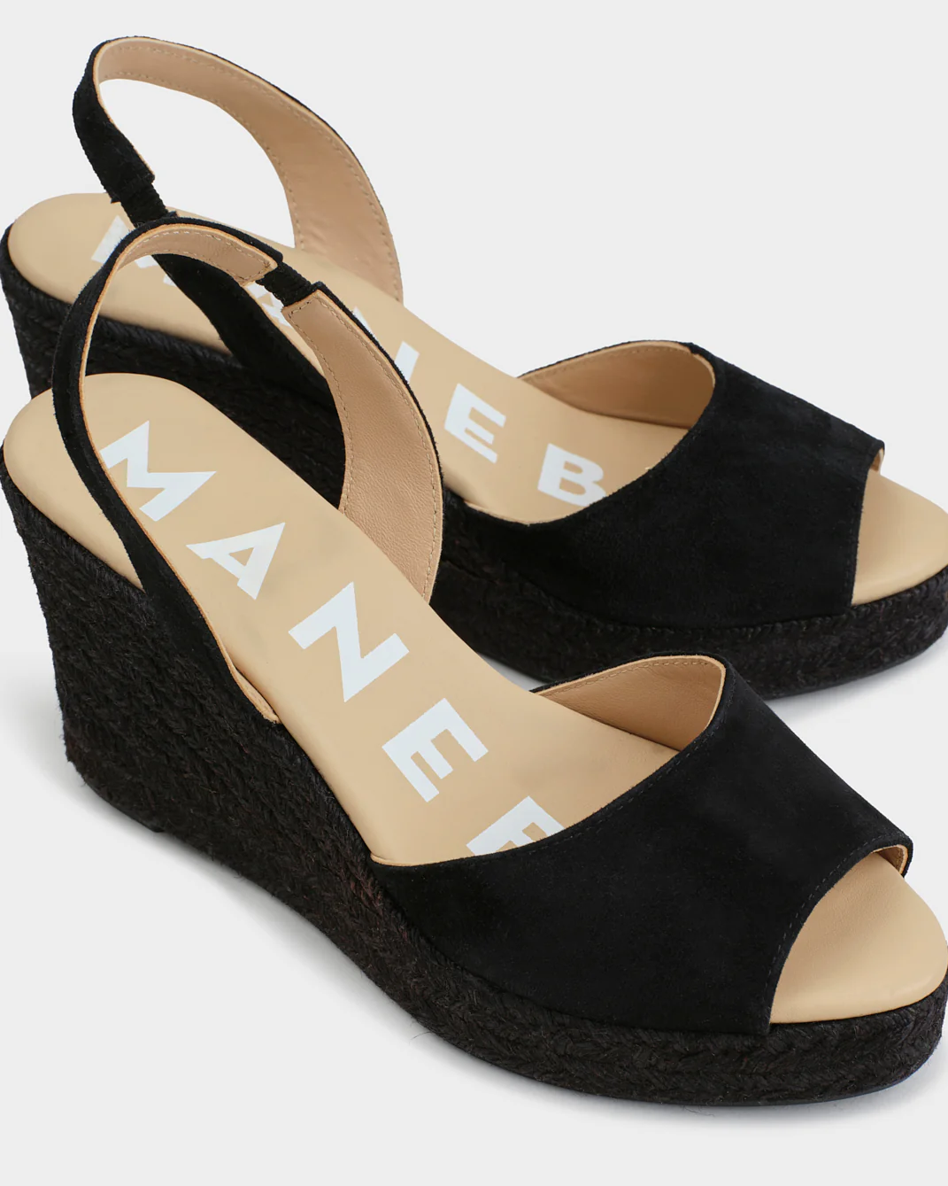 Soft Suede Slingback Wedge Espadrilles - R22WC - Hamptons - Black On Tone - Image 4