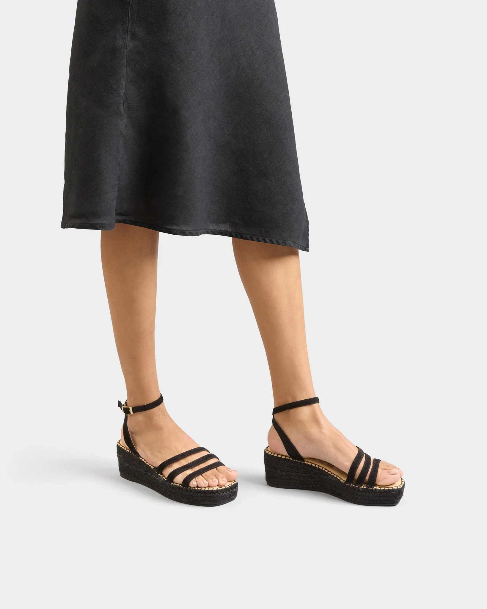 Soft Suede Three Bands Platform Espadrilles - R22WU - Hamptons - Black On Tone - Image 2