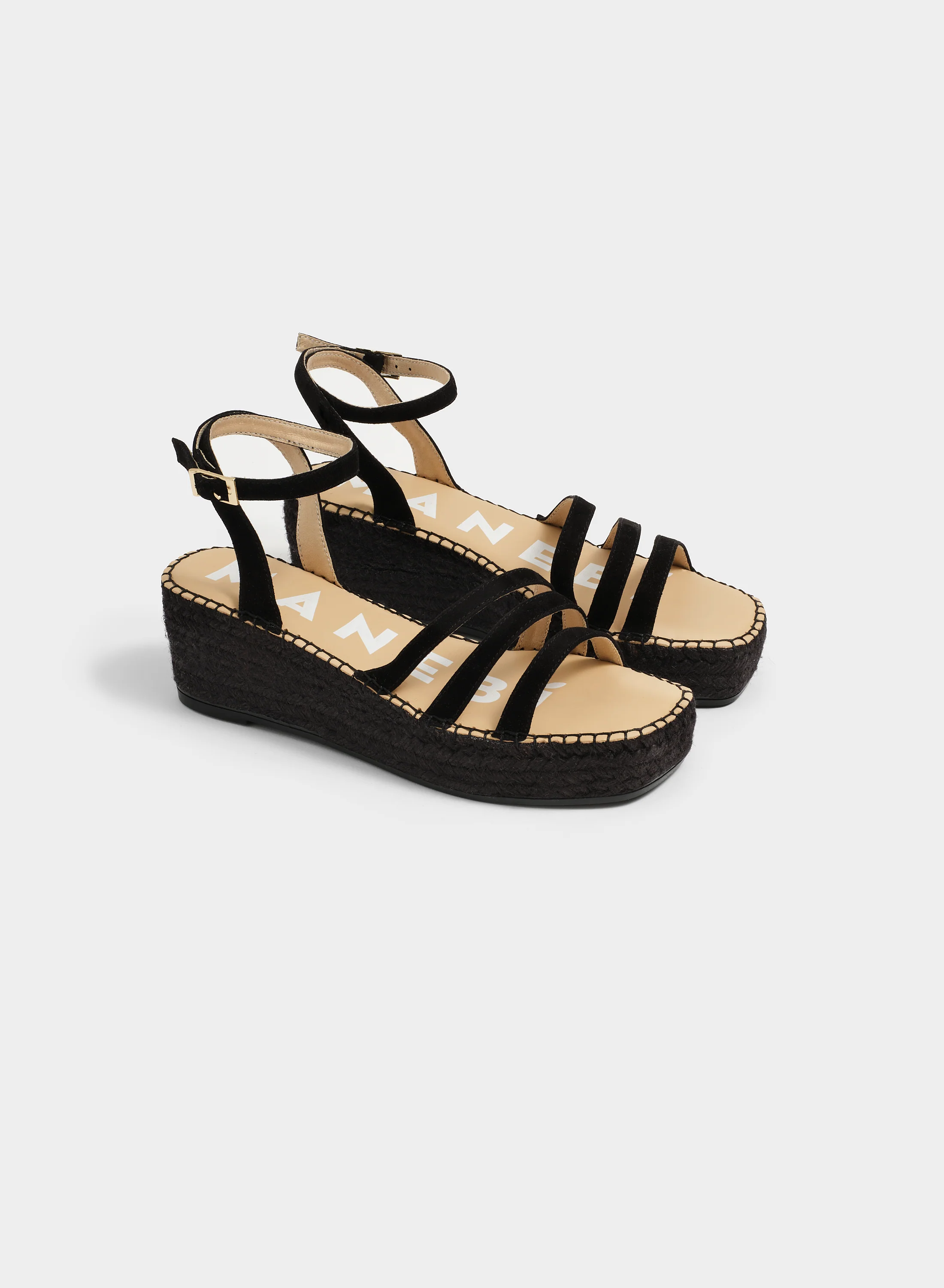 Soft Suede Three Bands Platform Espadrilles - R22WU - Hamptons - Black On Tone - Image 3
