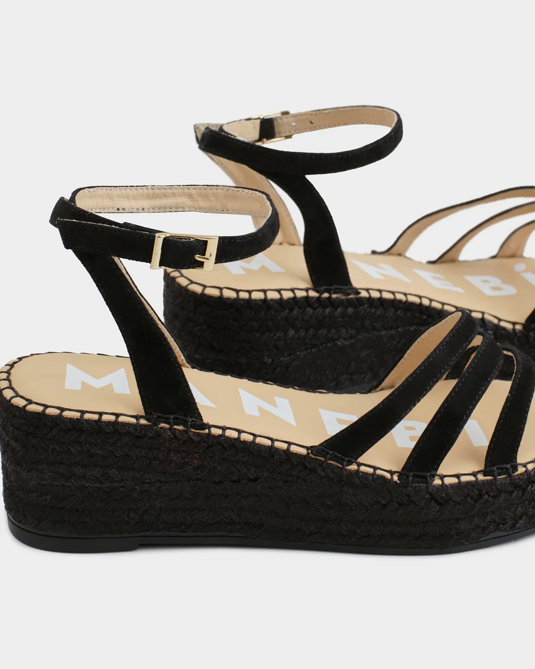 Soft Suede Three Bands Platform Espadrilles - R22WU - Hamptons - Black On Tone - Image 4