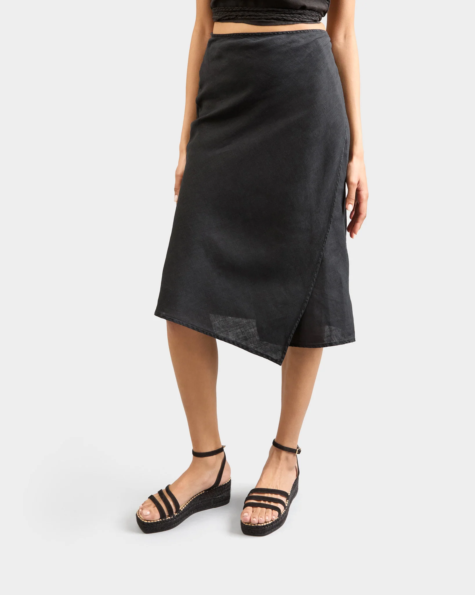 Soft Suede Three Bands Platform Espadrilles - R22WU - Hamptons - Black On Tone - Image 5
