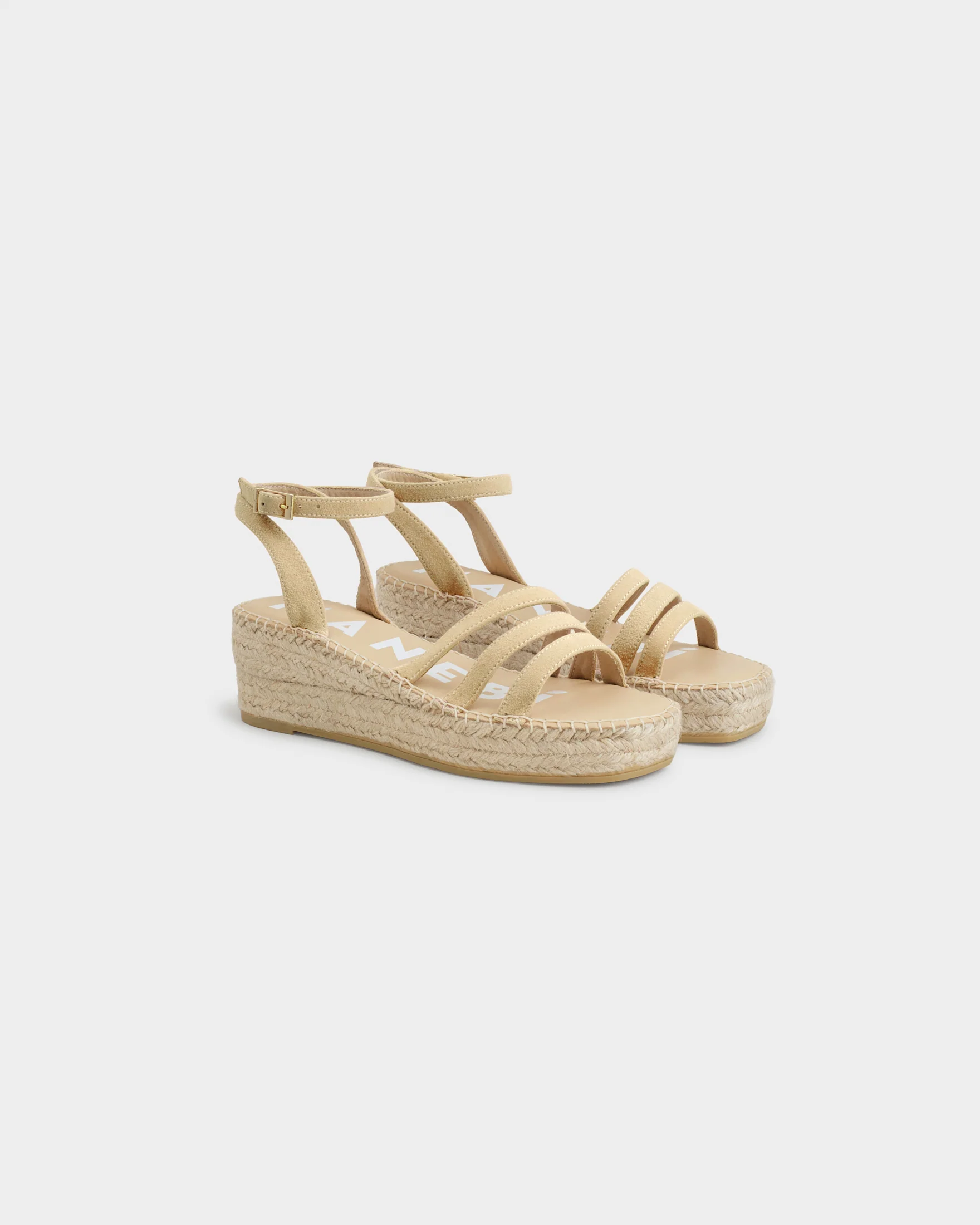 Suede Three Bands Platform Espadrilles - M11WU - Hamptons Champagne Beige - Image 3