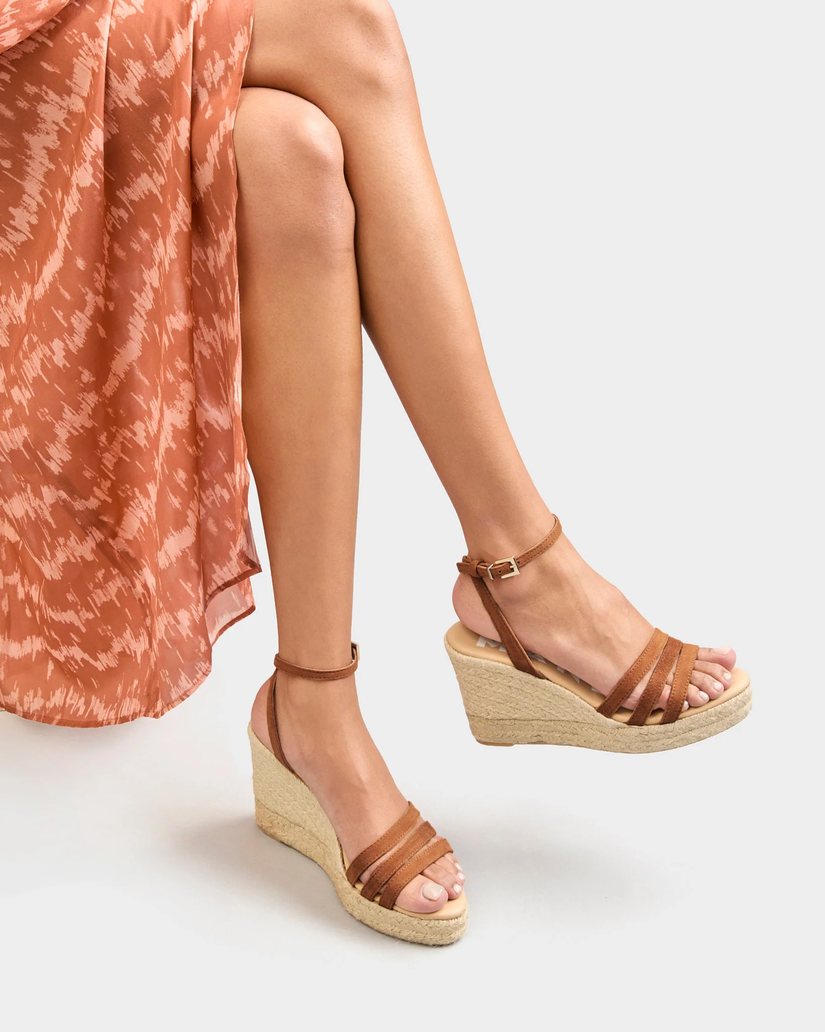 Soft Suede Three Bands Wedge Espadrilles - W34WY - Hamptons - Almond - Image 2
