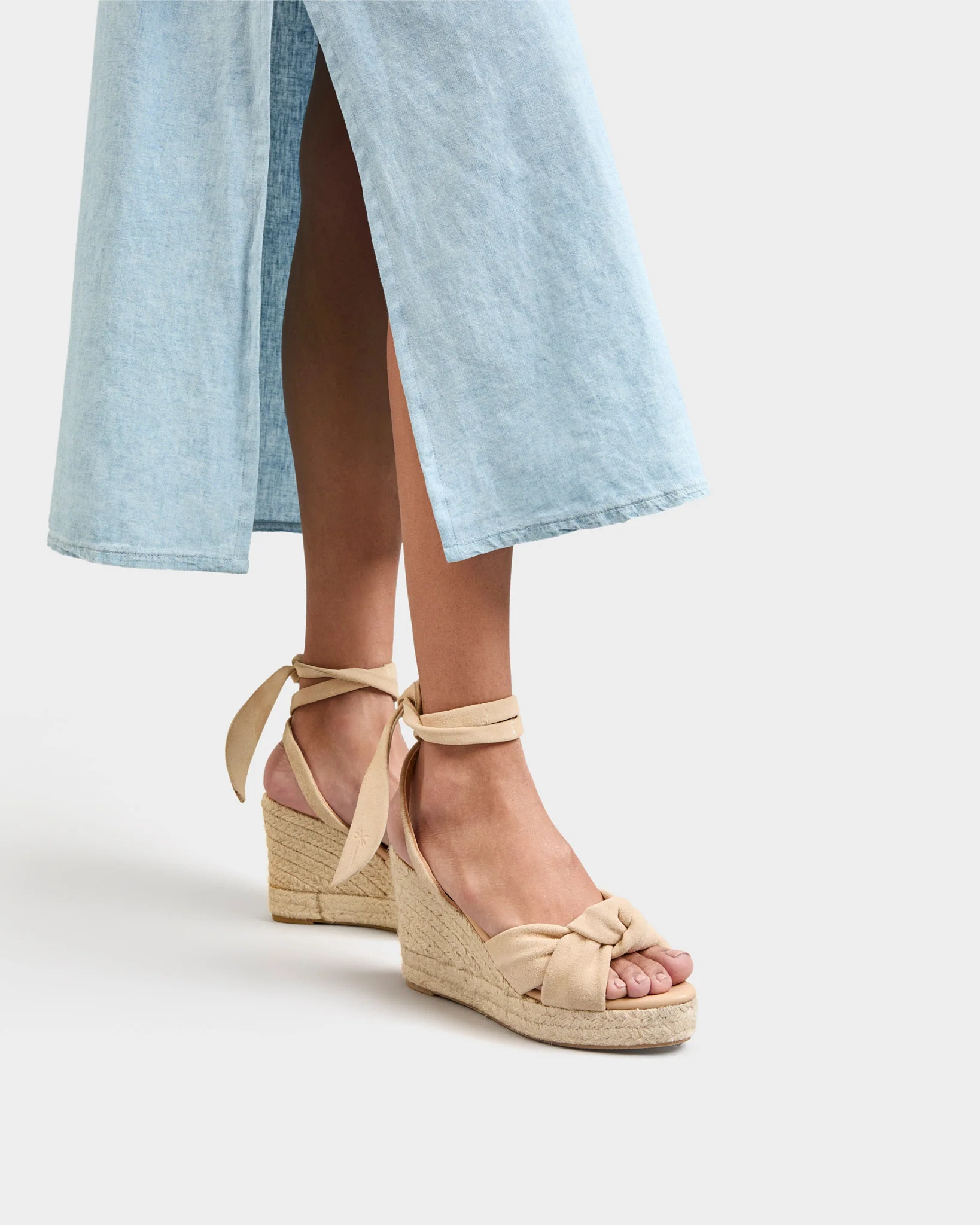 Suede Wedge Espadrilles With Knot - M11WS - Hamptons Champagne Beige - Image 2