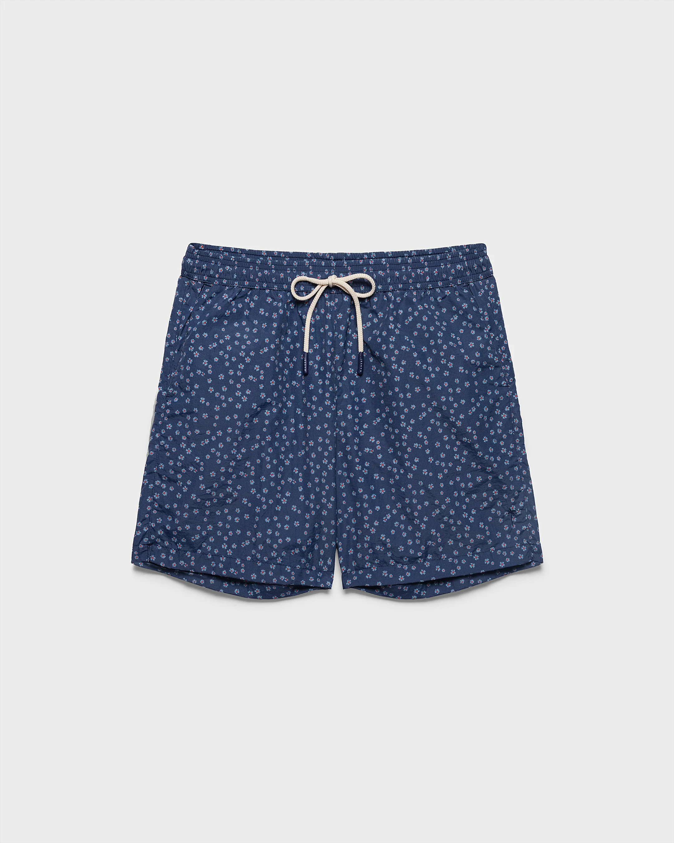 Stone Washed Printed Nylon Swim Shorts - B81PM - Indigo Micro Flowers