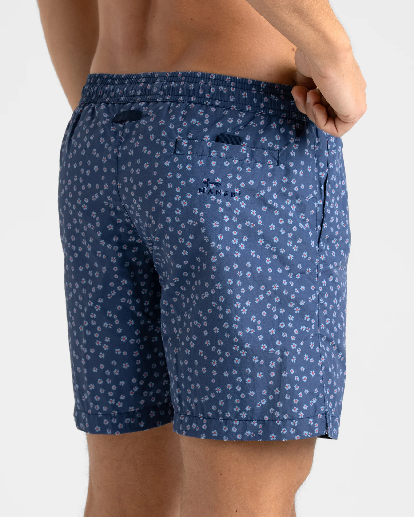 Stone Washed Printed Nylon Swim Shorts - B81PM - Indigo Micro Flowers - Image 2