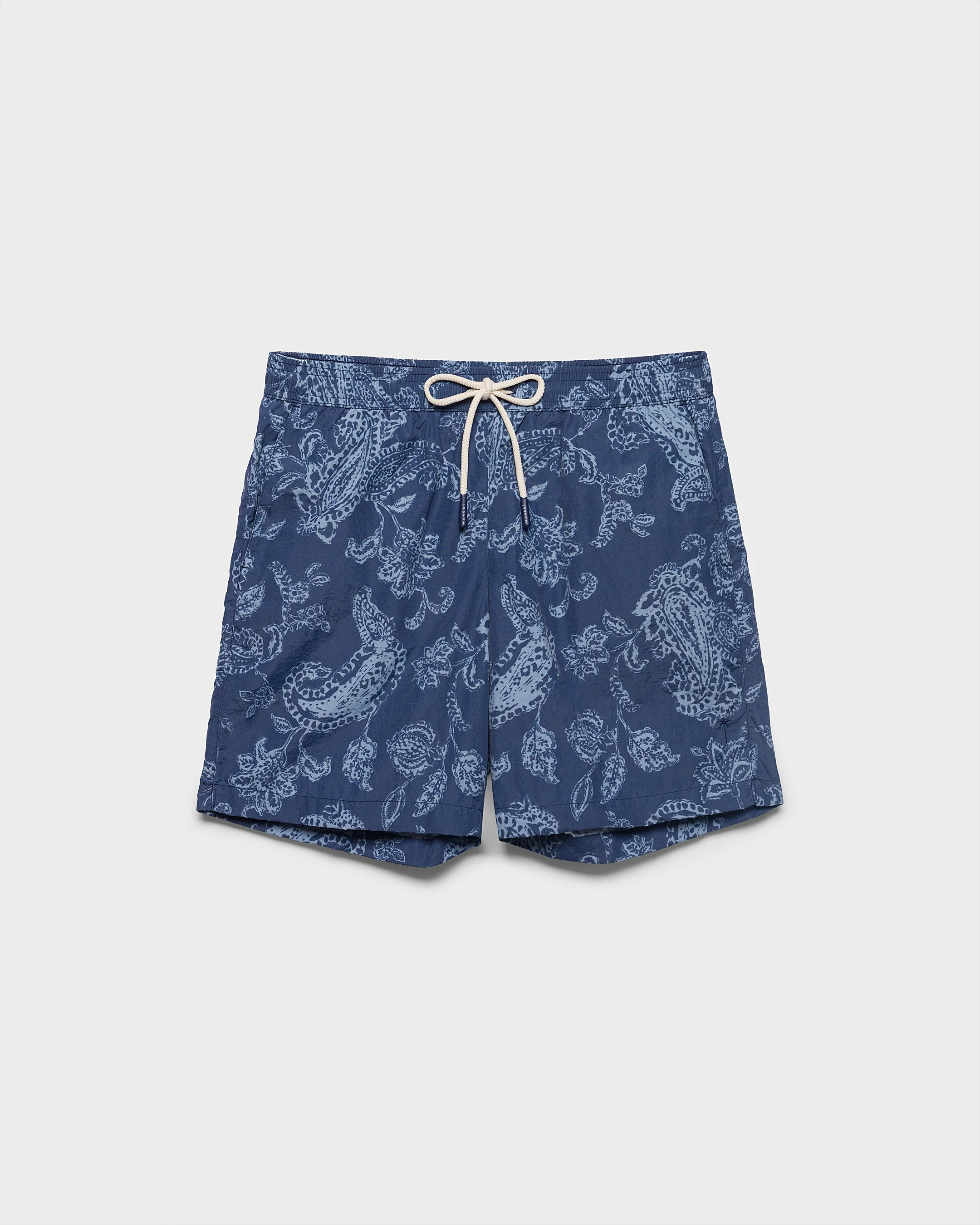Stone Washed Printed Nylon Swim Shorts - B82PM - Indigo Paisley