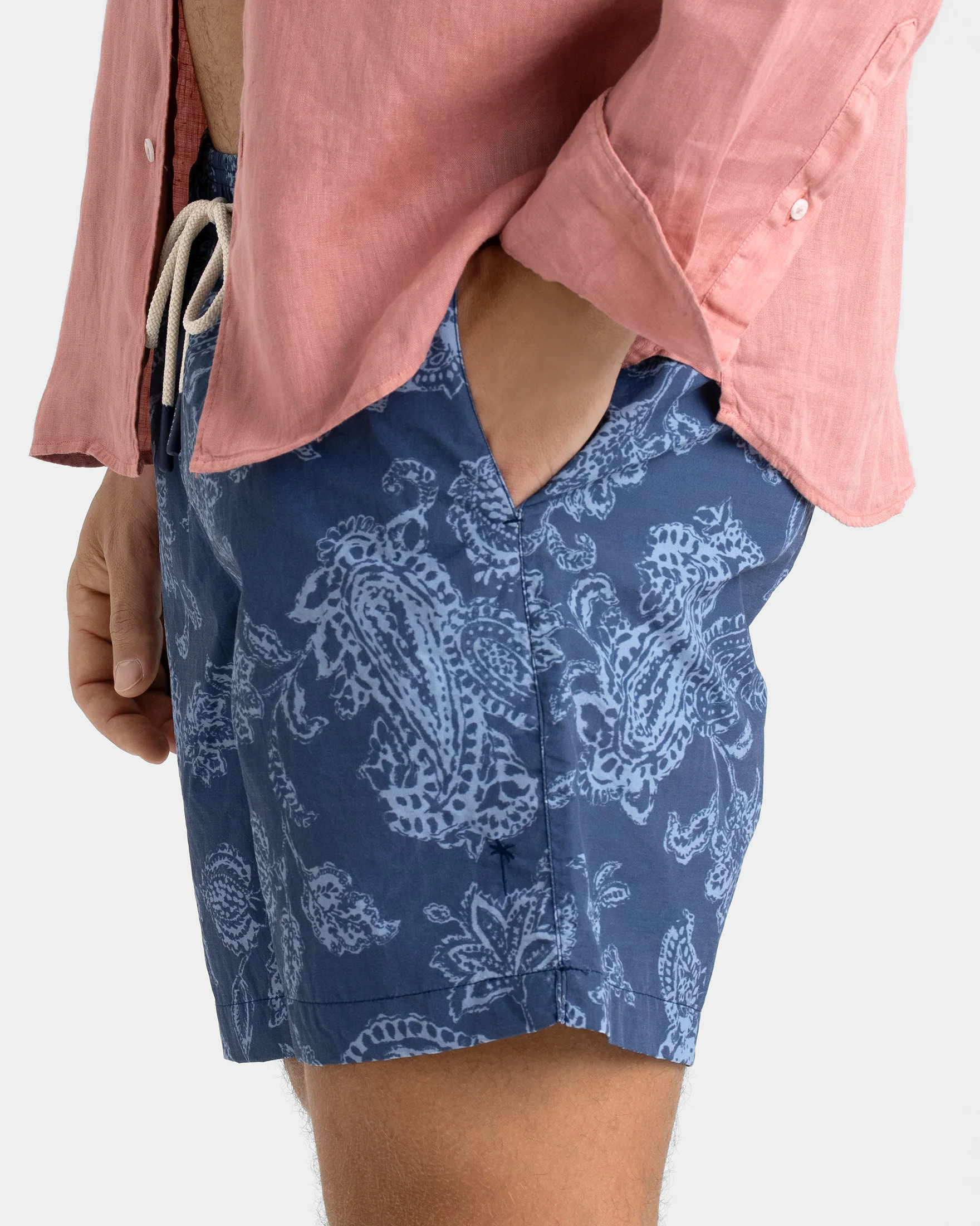 Stone Washed Printed Nylon Swim Shorts - B82PM - Indigo Paisley - Image 2