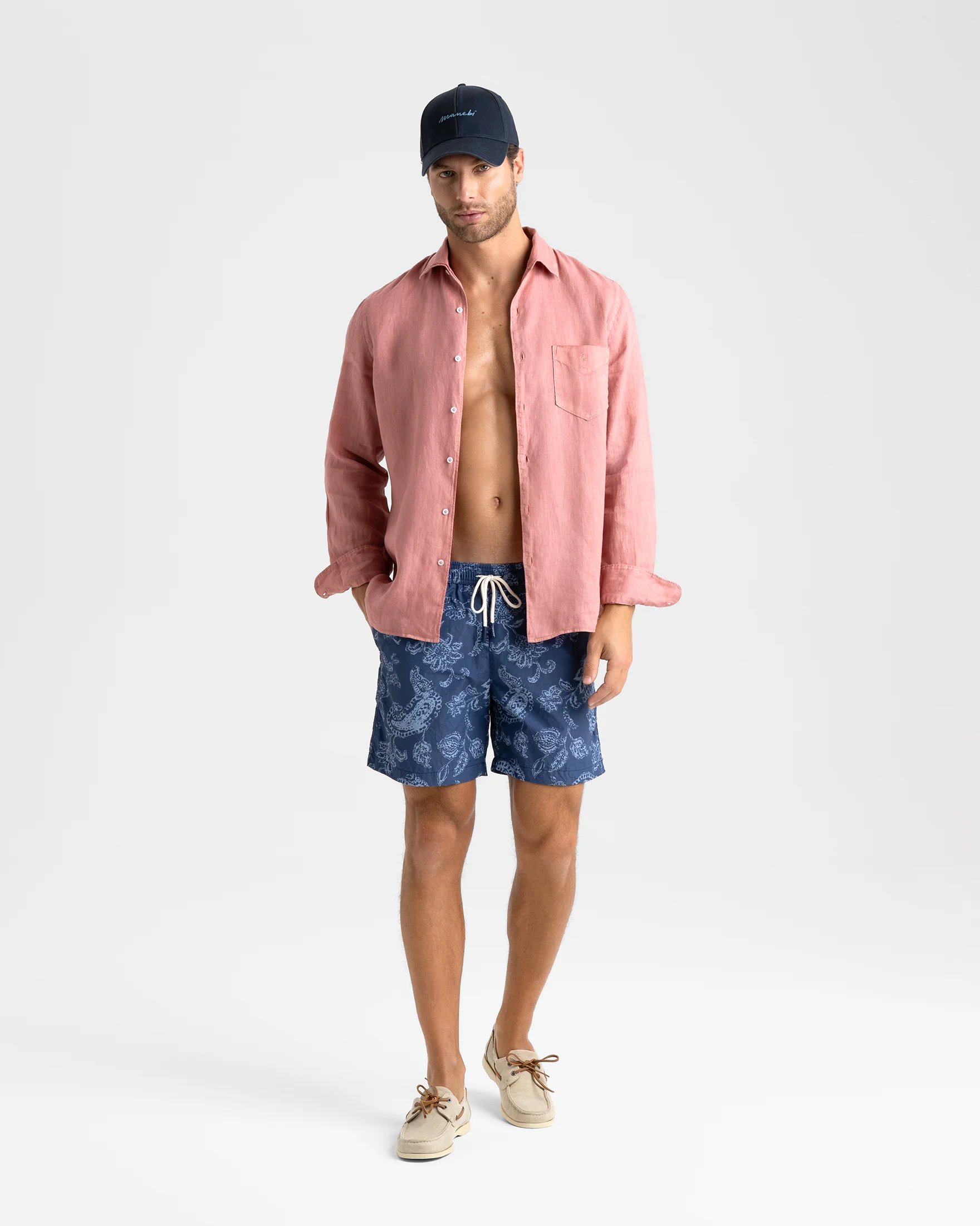 Stone Washed Printed Nylon Swim Shorts - B82PM - Indigo Paisley - Image 4