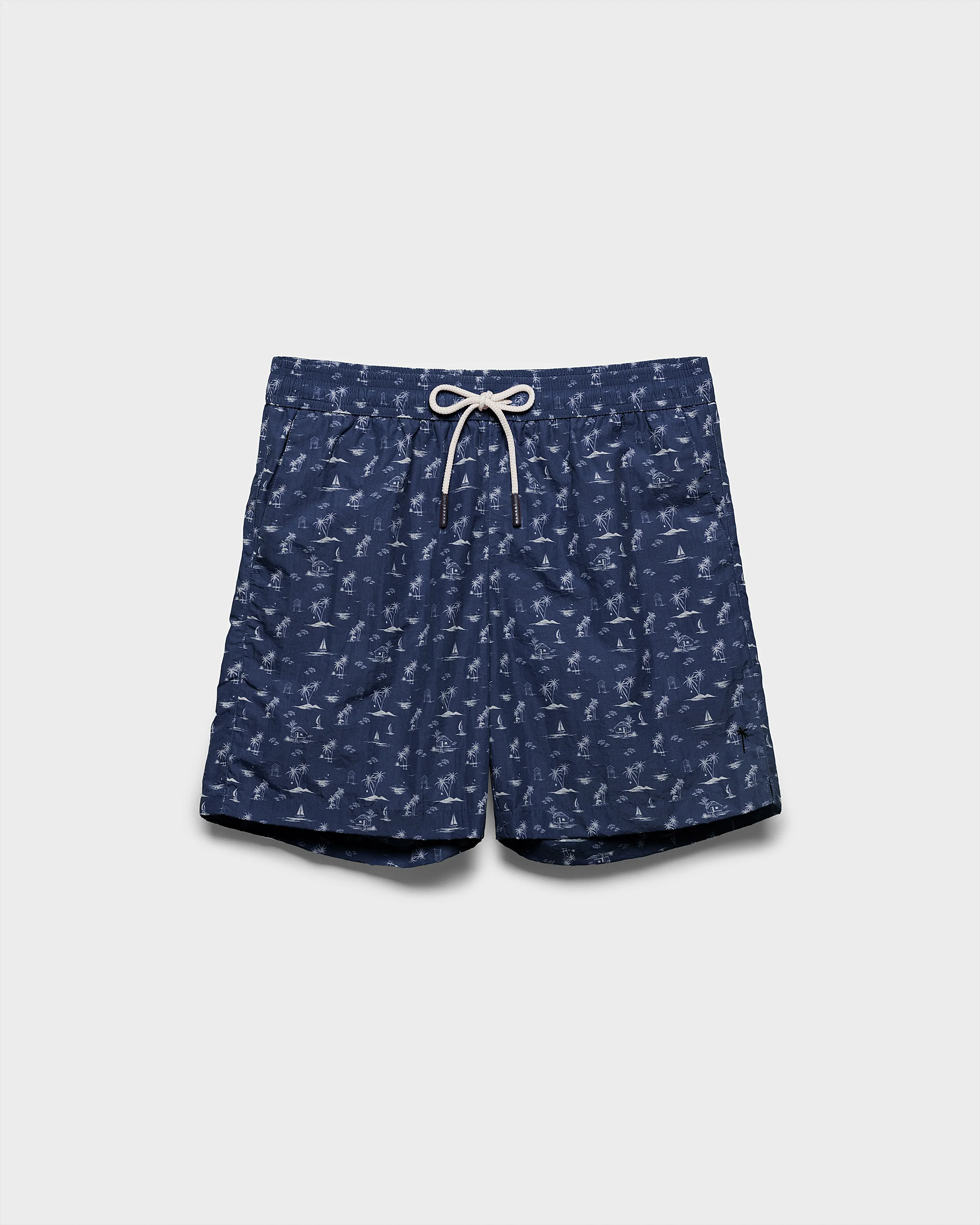 Stone Washed Printed Nylon Swim Shorts - B90PM - Indigo Tropical Toile