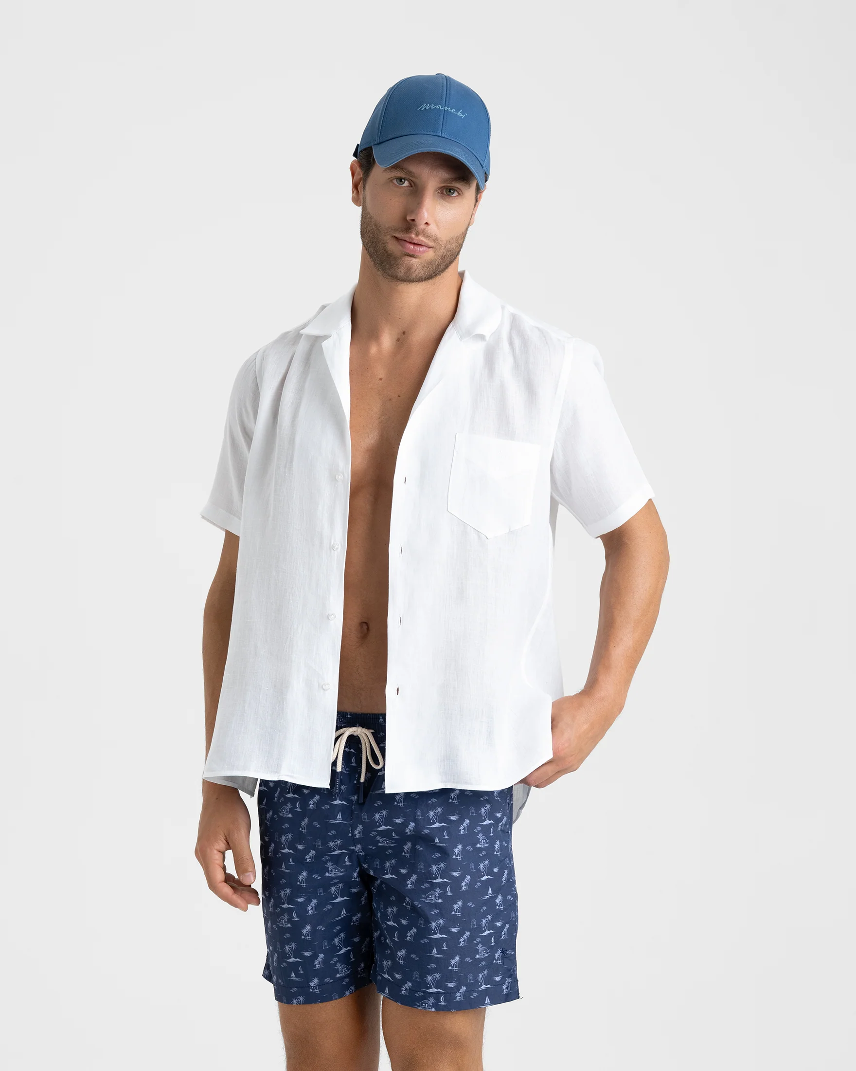 Stone Washed Printed Nylon Swim Shorts - B90PM - Indigo Tropical Toile - Image 3