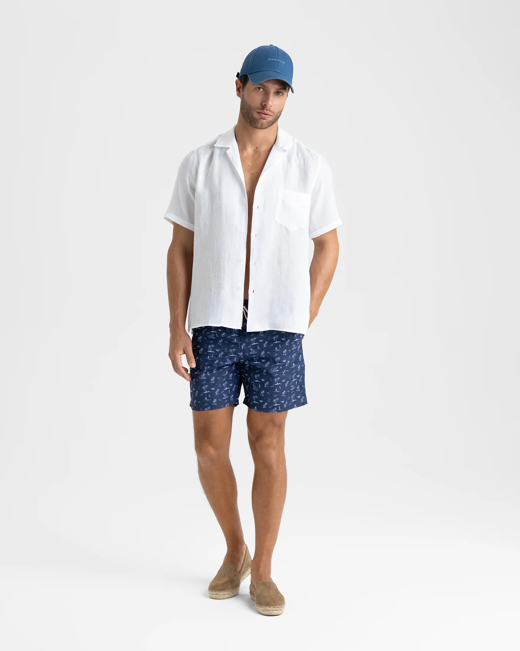 Stone Washed Printed Nylon Swim Shorts - B90PM - Indigo Tropical Toile - Image 4