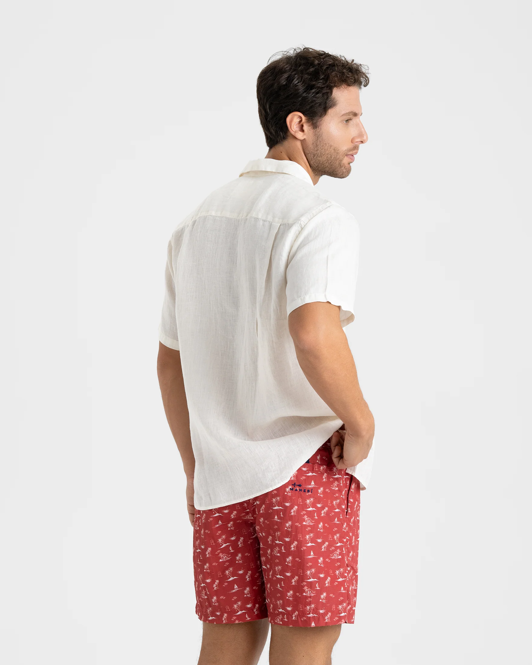Stone Washed Printed Nylon Swim Shorts - B91PM - Red Tropical Toile - Image 5