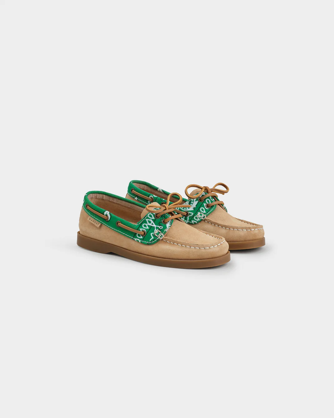 Suede And Cotton Bandana Boat-Shoes - X13KK - Hamptons - Champagne Beige And Emerald Green - Image 3