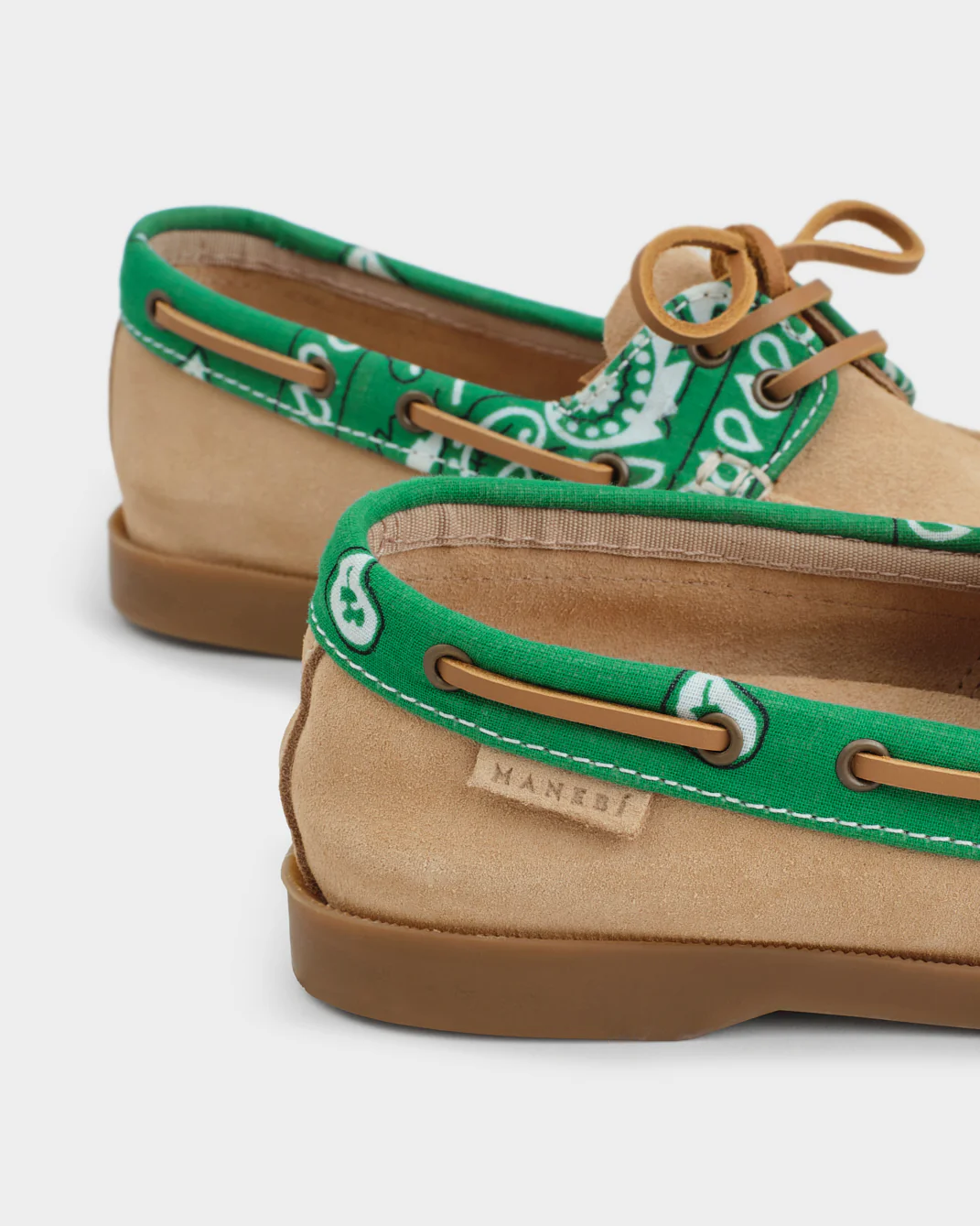 Suede And Cotton Bandana Boat-Shoes - X13KK - Hamptons - Champagne Beige And Emerald Green - Image 4