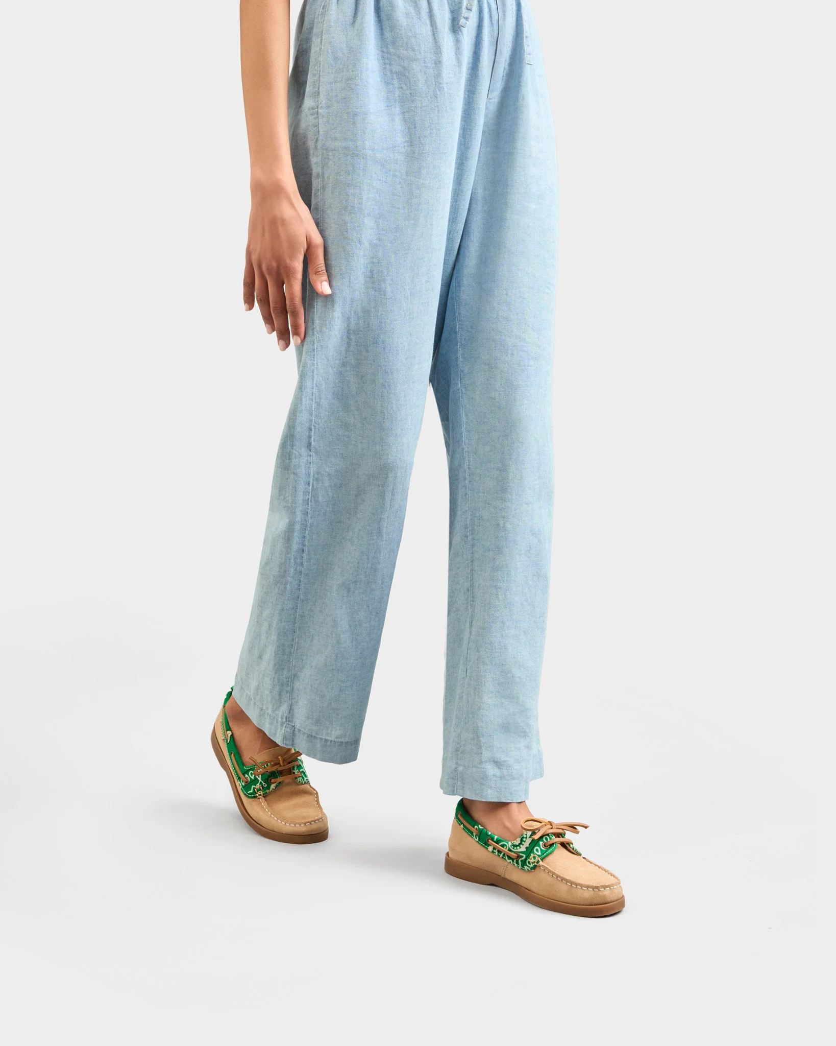 Suede And Cotton Bandana Boat-Shoes - X13KK - Hamptons - Champagne Beige And Emerald Green - Image 5