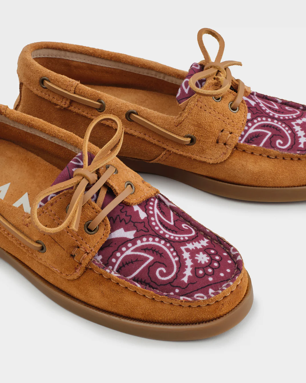 Suede And Cotton Bandana Boat-Shoes - X46KK - Hamptons - Cuero And Burgundy - Image 4