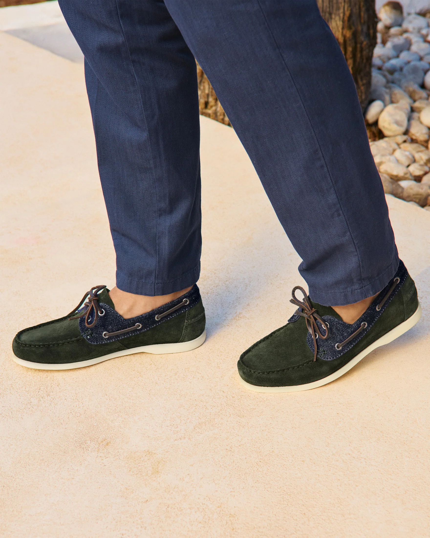 Swan Suede & Denim Boat Shoes - Q83KM - Luca Rubinacci x Manebí Forest Green & Dark Denim - Image 5