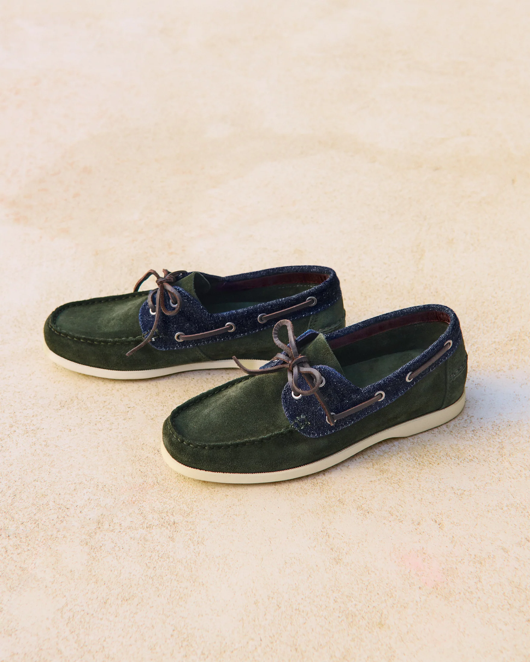 Swan Suede & Denim Boat Shoes - Q83KM - Luca Rubinacci x Manebí Forest Green & Dark Denim - Image 6