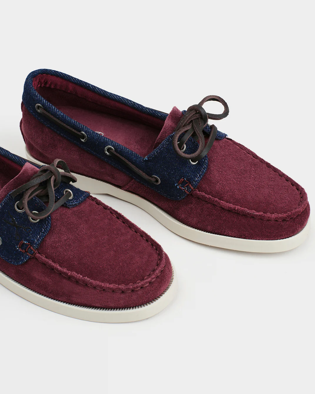 Swan Suede & Denim Boat Shoes - Q84KK - Luca Rubinacci x Manebí Wine & Dark Denim - Image 3