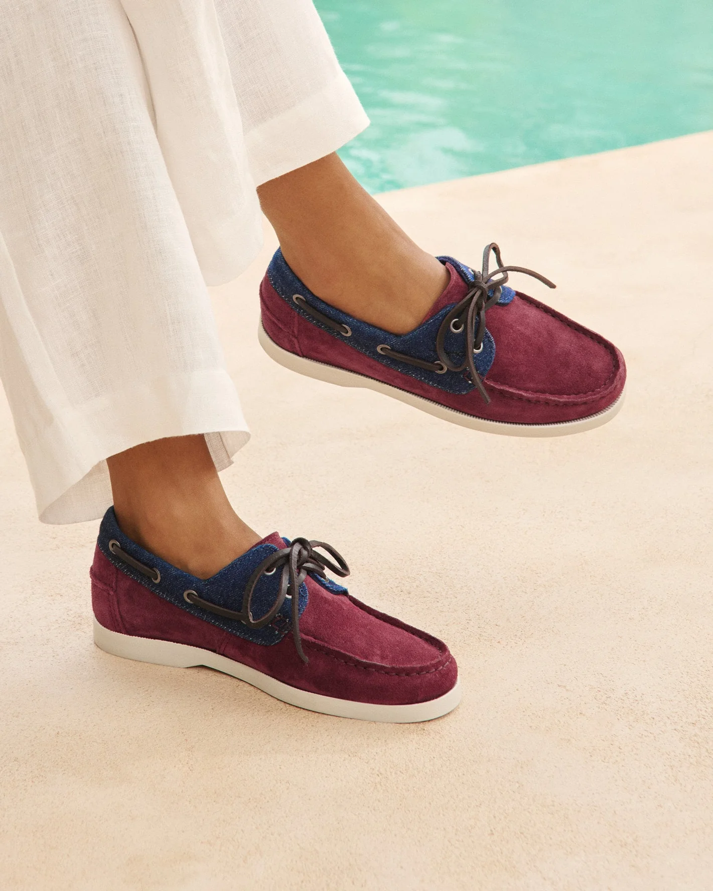 Swan Suede & Denim Boat Shoes - Q84KK - Luca Rubinacci x Manebí Wine & Dark Denim - Image 4