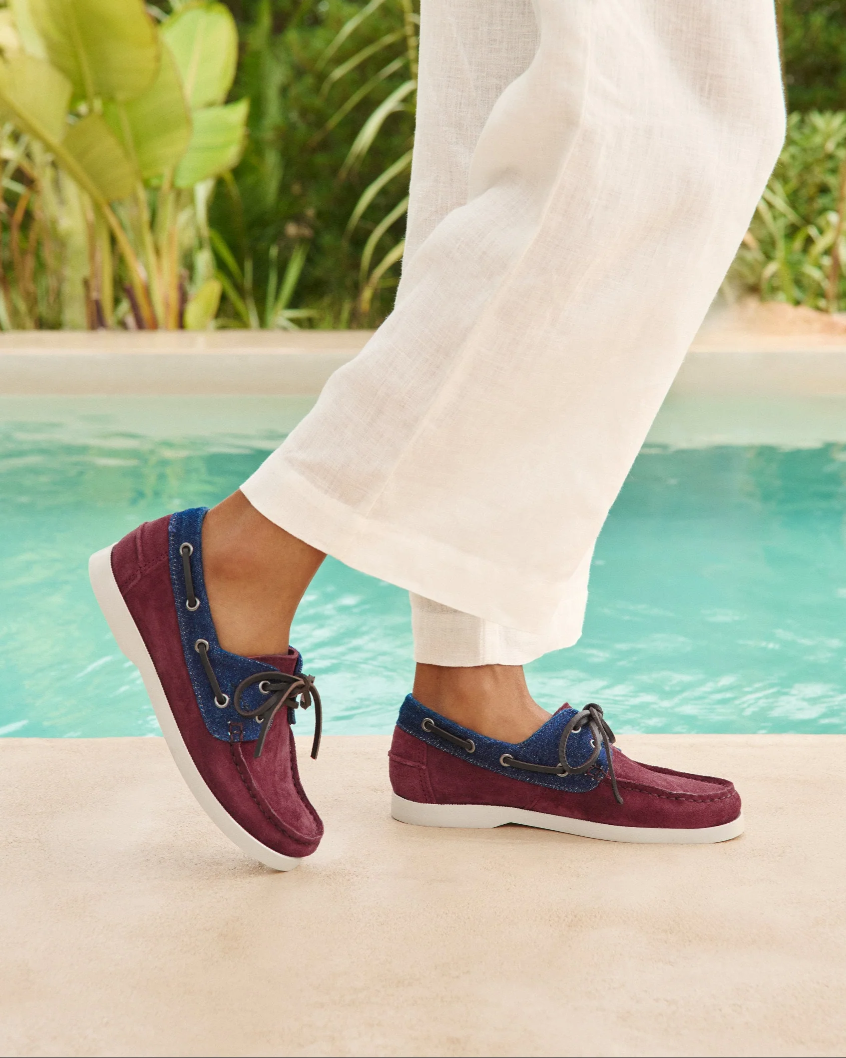 Swan Suede & Denim Boat Shoes - Q84KK - Luca Rubinacci x Manebí Wine & Dark Denim - Image 5
