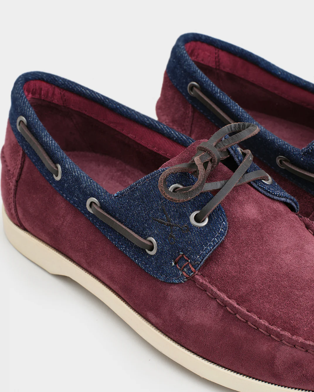 Swan Suede & Denim Boat Shoes - Q84KM - Luca Rubinacci x Manebí Wine & Dark Denim - Image 4