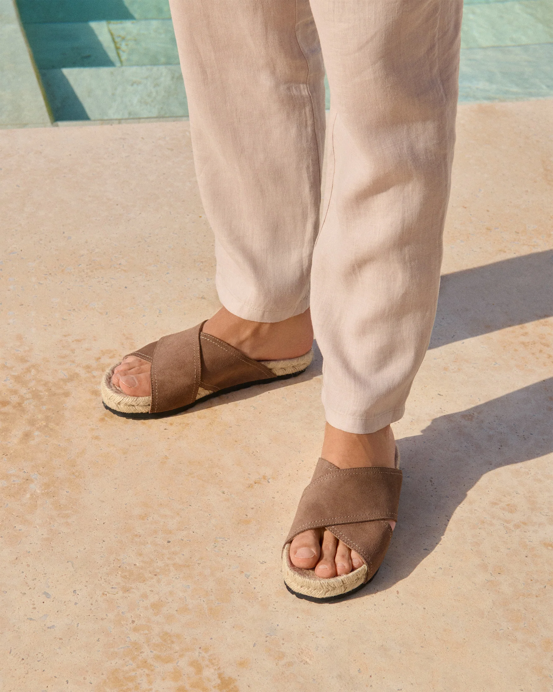 Suede Crossed Bands Sandals - M29DX - Hamptons Moka - Image 5