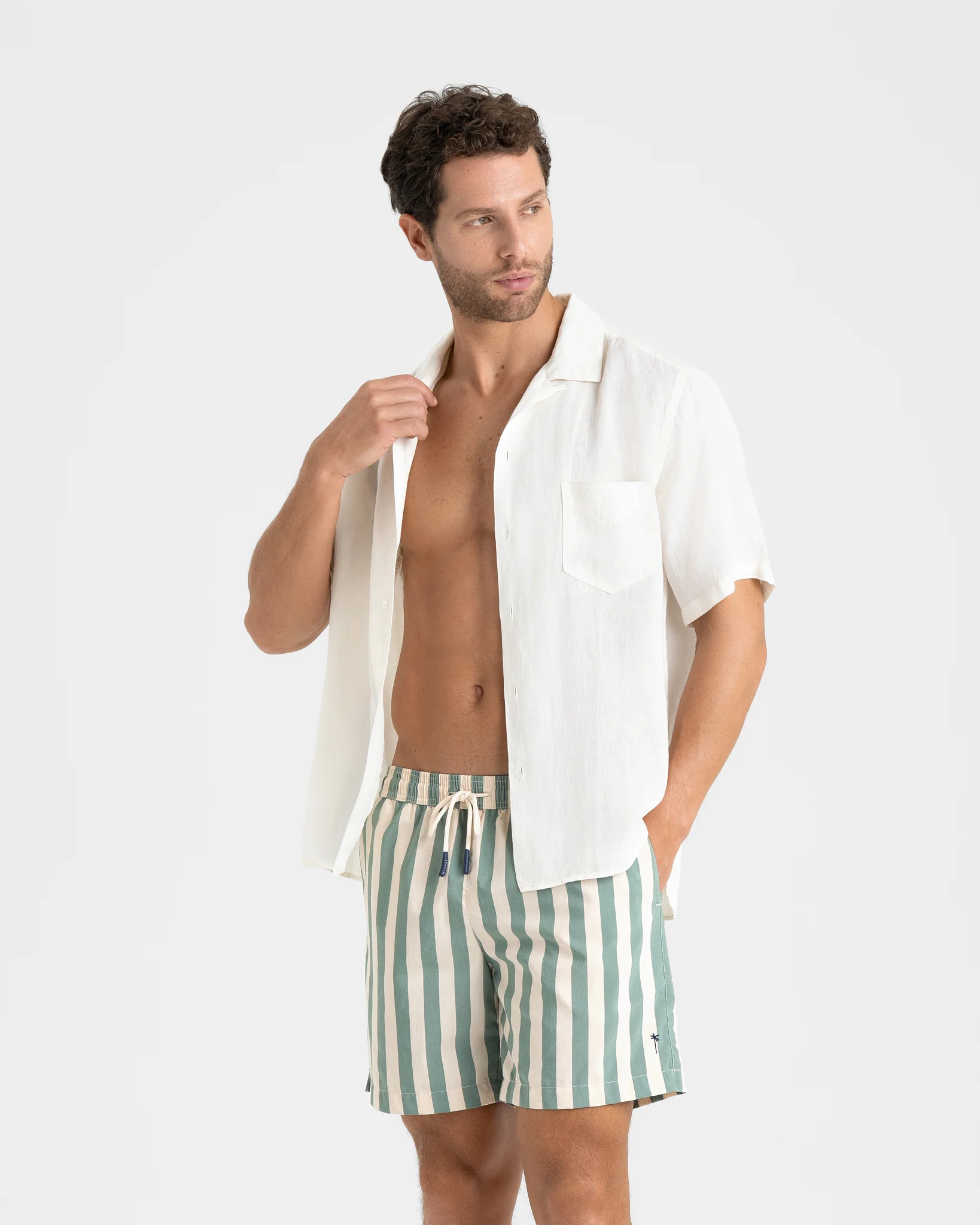 Printed Macro Stripes Swim Shorts - C05PM - Kaki Green - Image 3