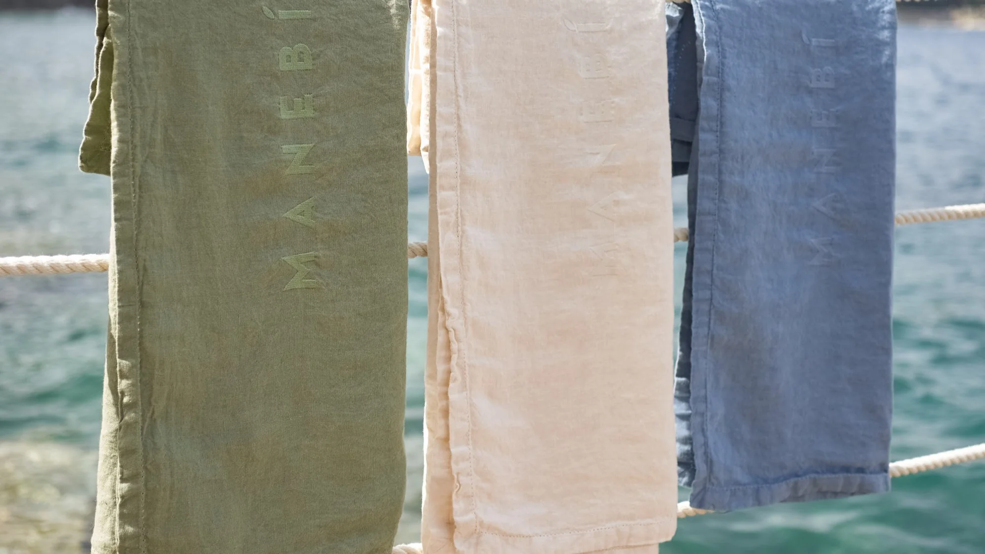 Washed Linen Beach Towel - MNM37 - Embroidered Logo Sage - Image 4