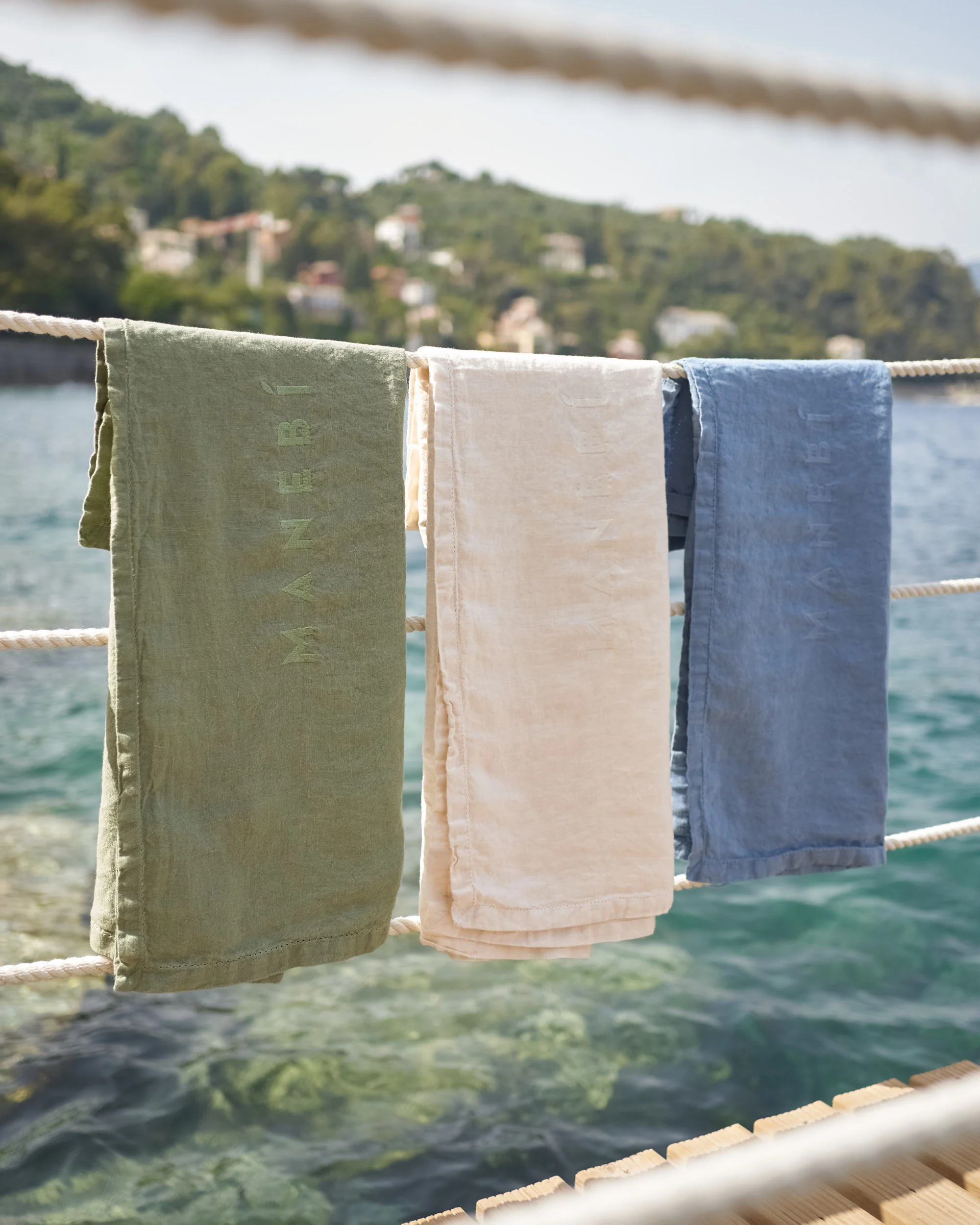 Washed Linen Beach Towel - MNK13 - Embroidered Logo Indigo - Image 3