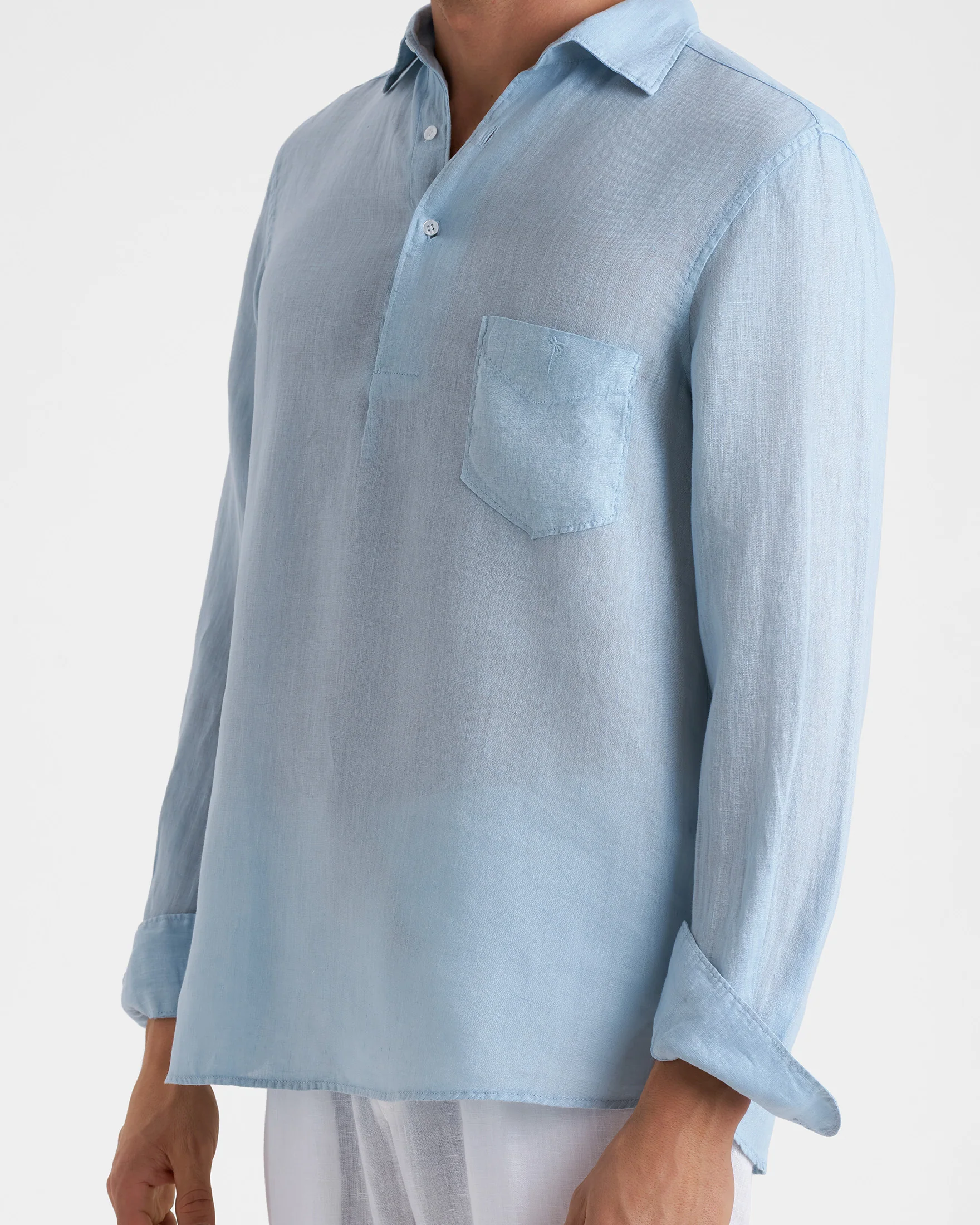 Washed Linen Nassau Polo Shirt - K29NS - Cloud Blue - Image 3
