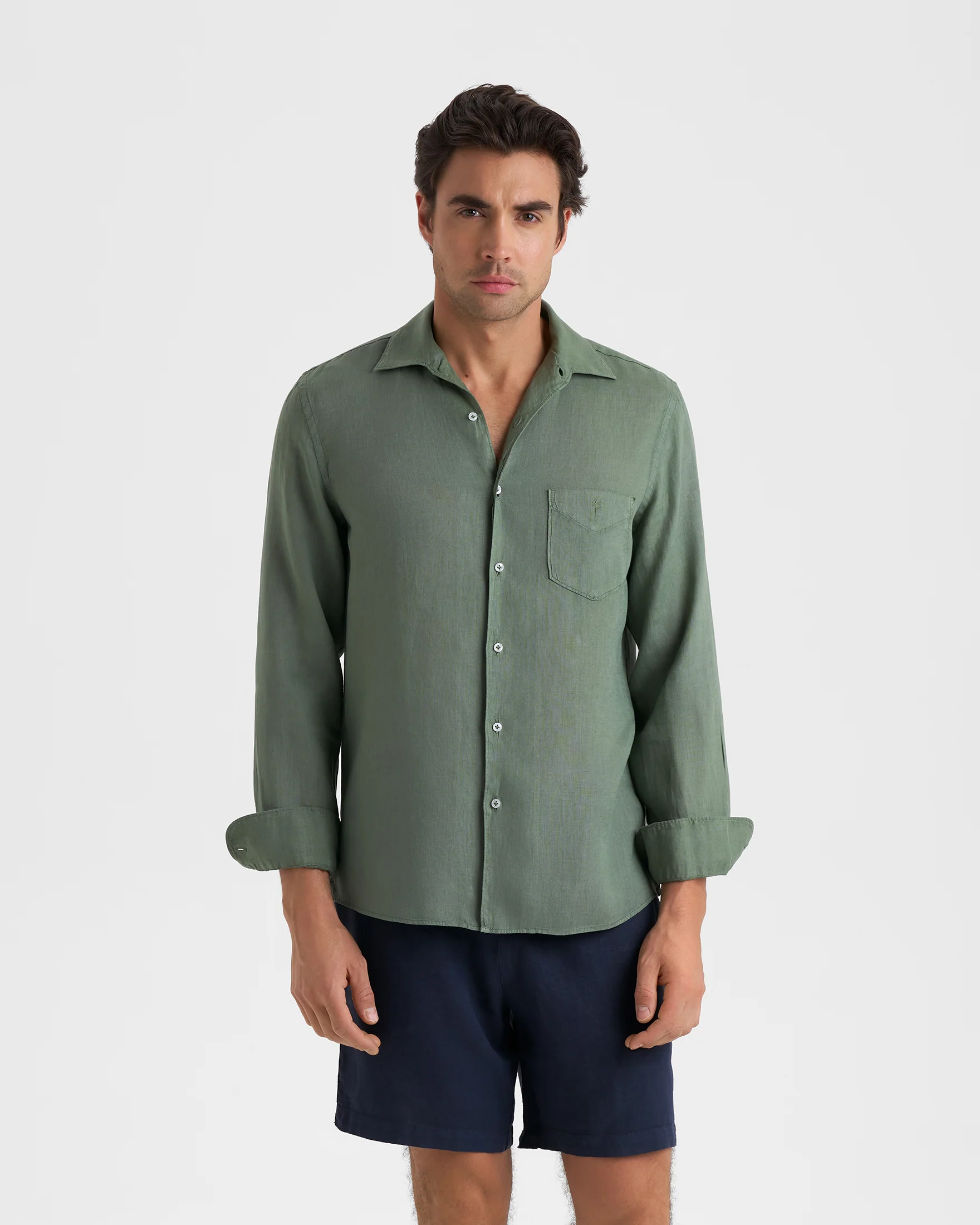 Washed Linen Panama Shirt - M27PA - Military Green (NEW)