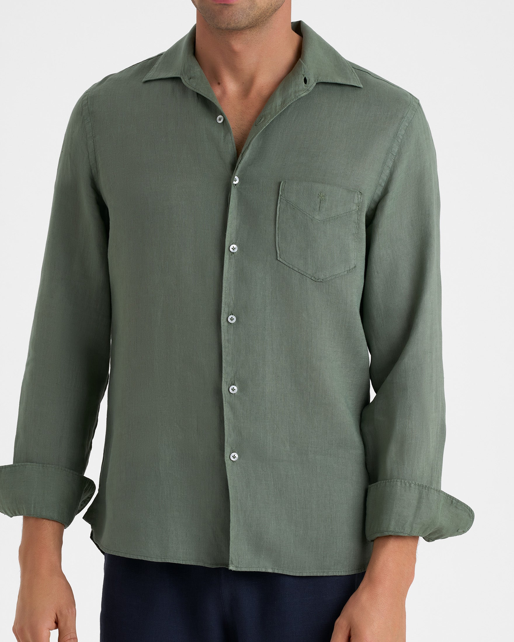 Washed Linen Panama Shirt - M27PA - Military Green (NEW) - Image 3