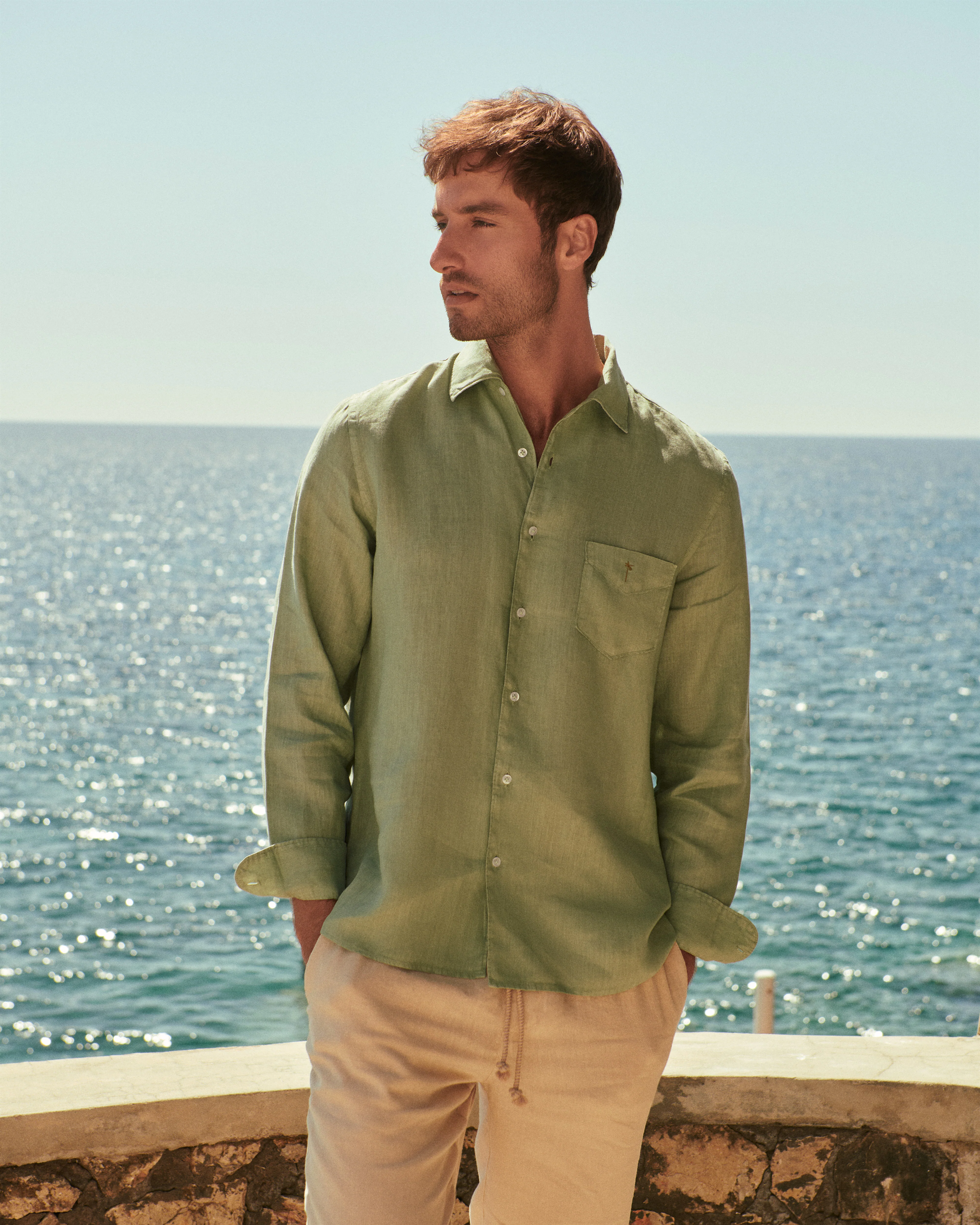 Washed Linen Panama Shirt - M27PA - Military Green (NEW) - Image 6