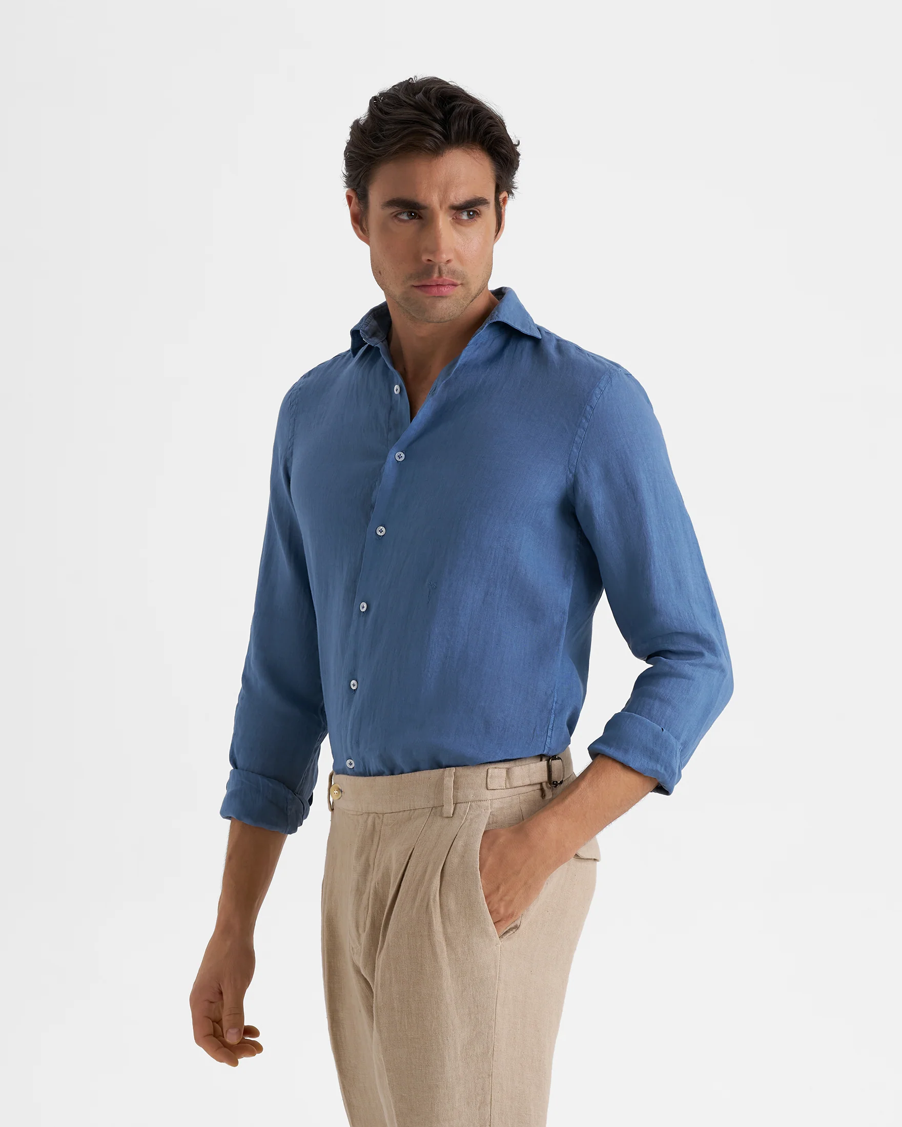 Washed Linen Posillipo Shirt - K14GZ - Navy Blue