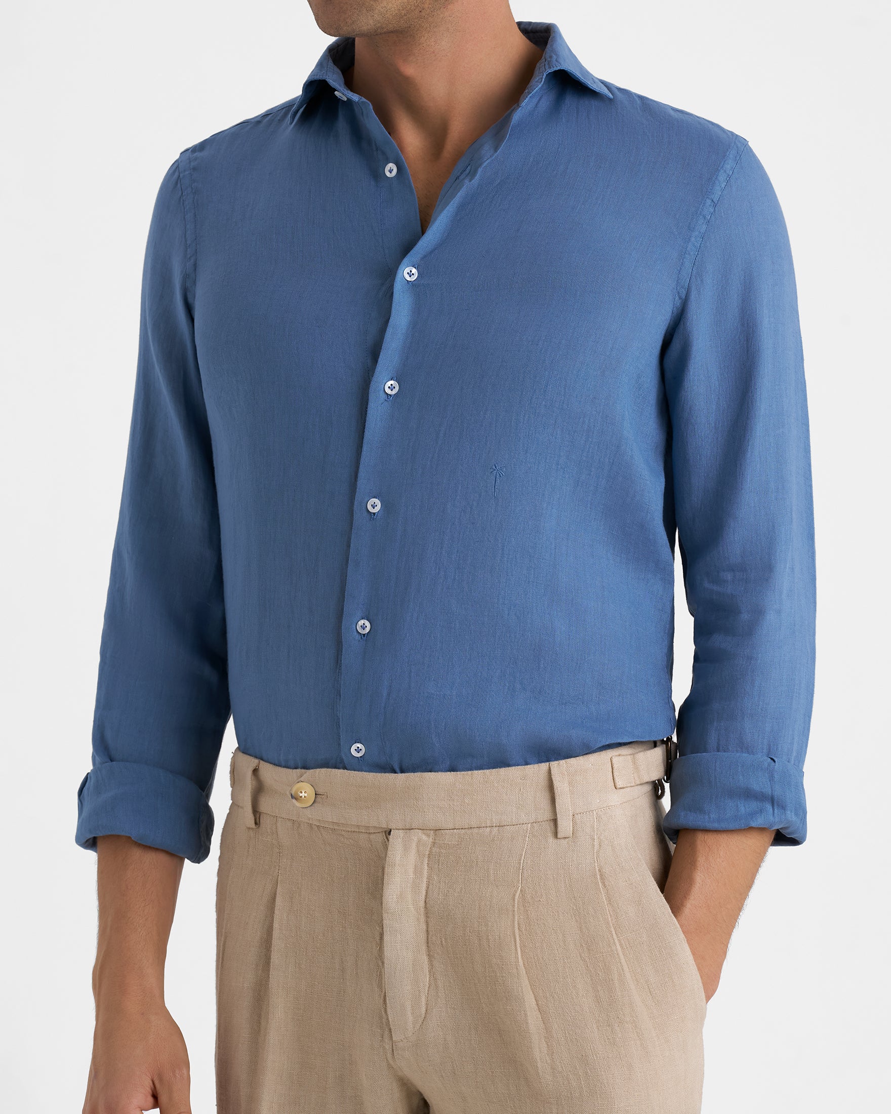 Washed Linen Posillipo Shirt - K14GZ - Navy Blue - Image 3