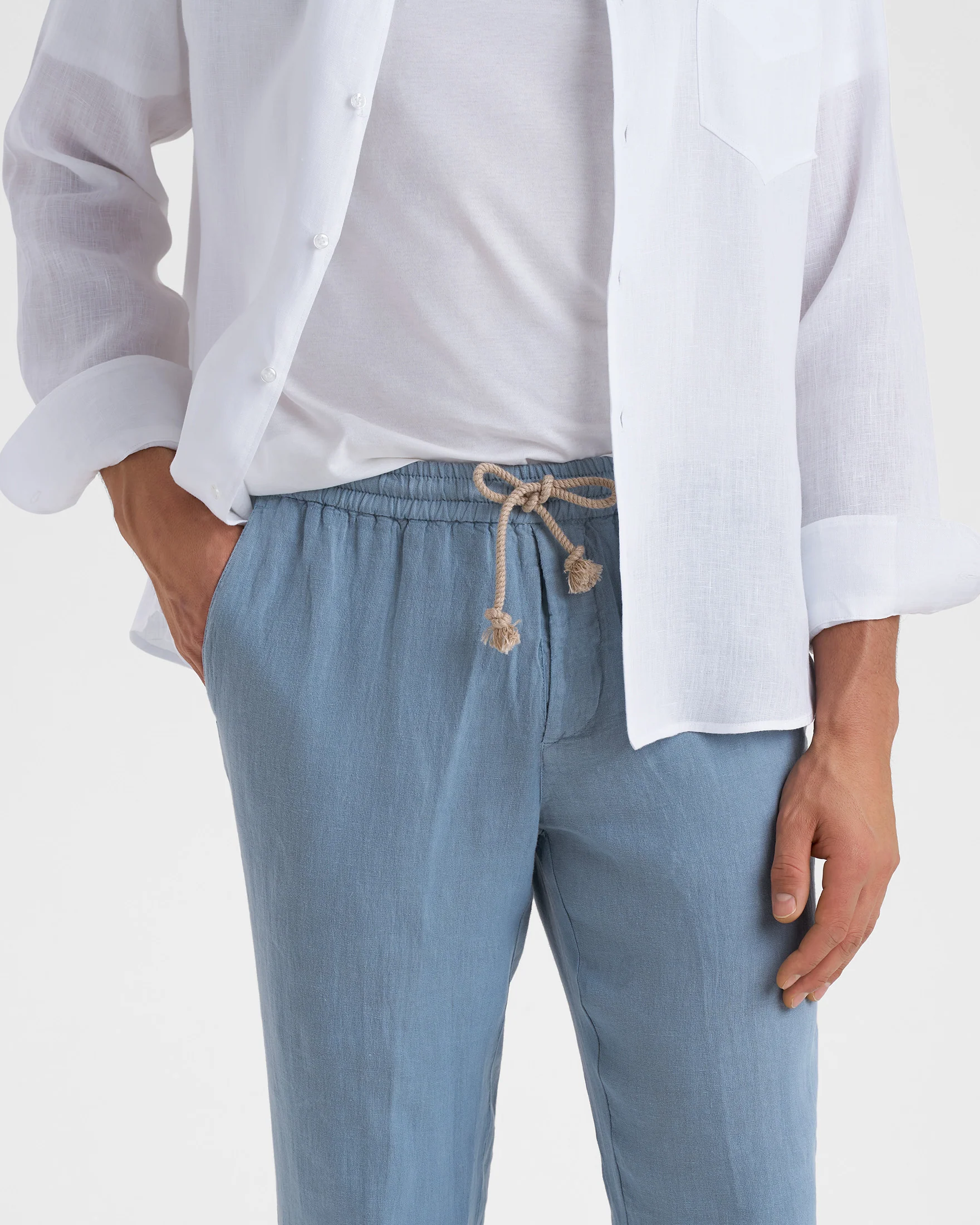 Washed Linen Venice Trousers - K17VE - Grey Blu - Image 3