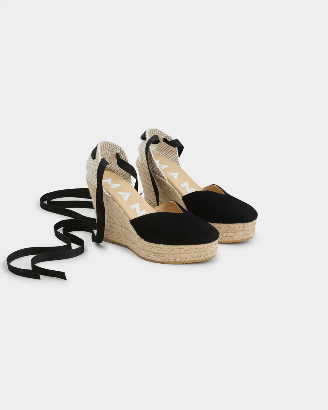 Suede Heart-Shaped Wedge Espadrilles - K10WH - Hamptons Black - Image 3