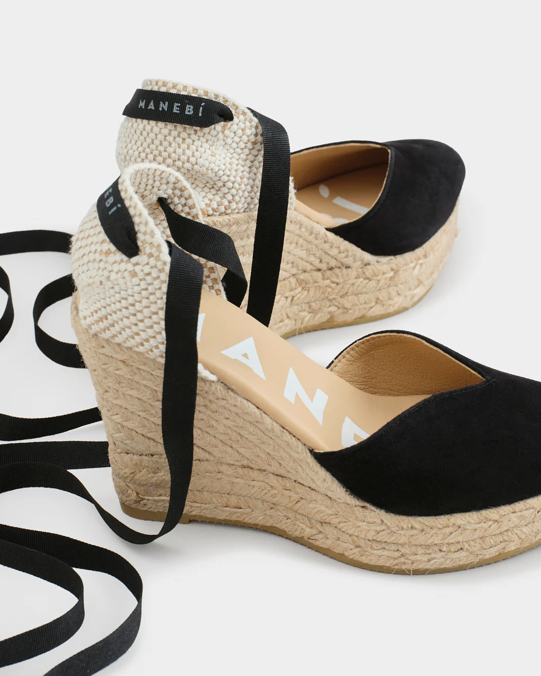 Suede Heart-Shaped Wedge Espadrilles - K10WH - Hamptons Black - Image 4