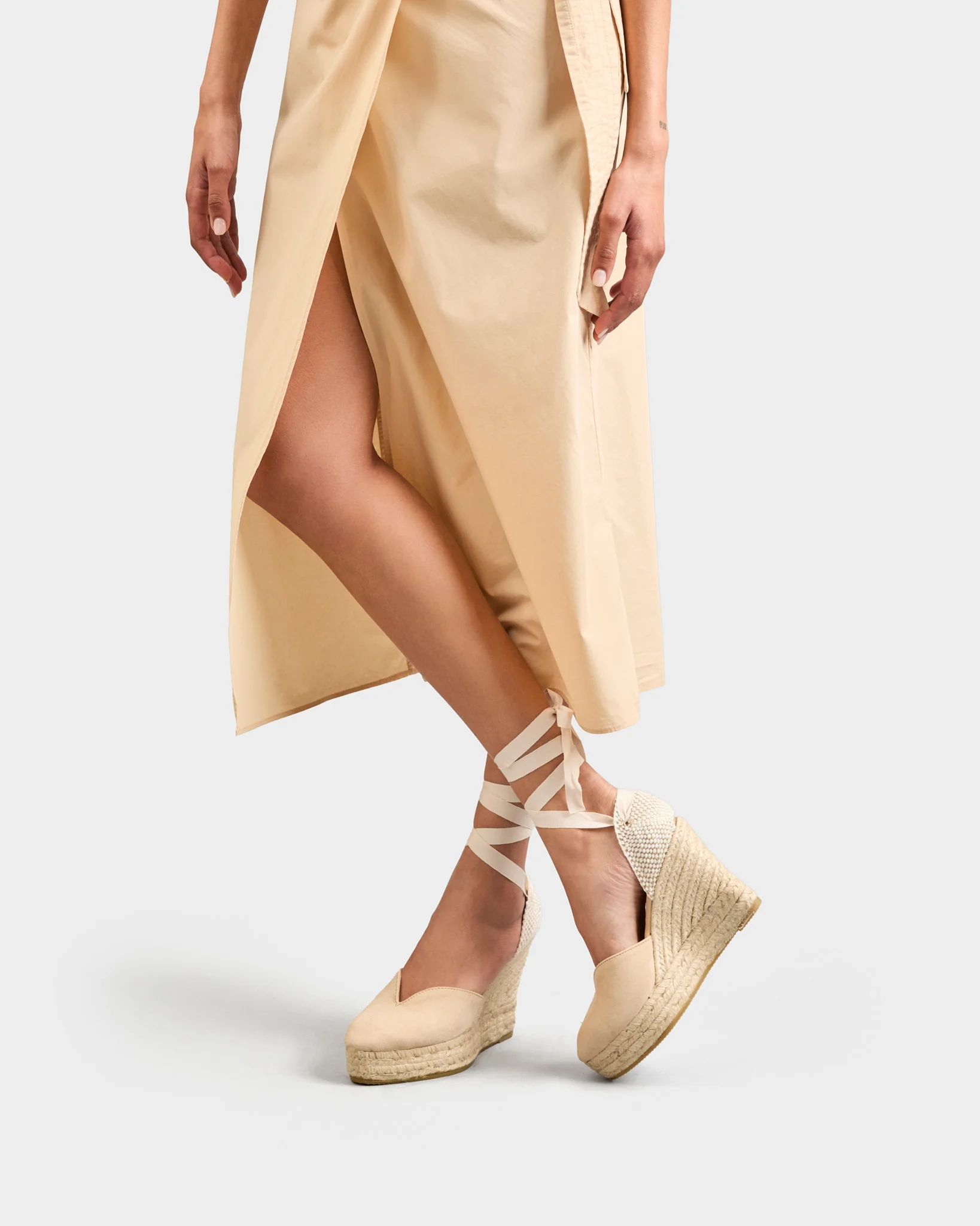 Suede Heart-Shaped Wedge Espadrilles - M11WH - Hamptons Champagne Beige - Image 6
