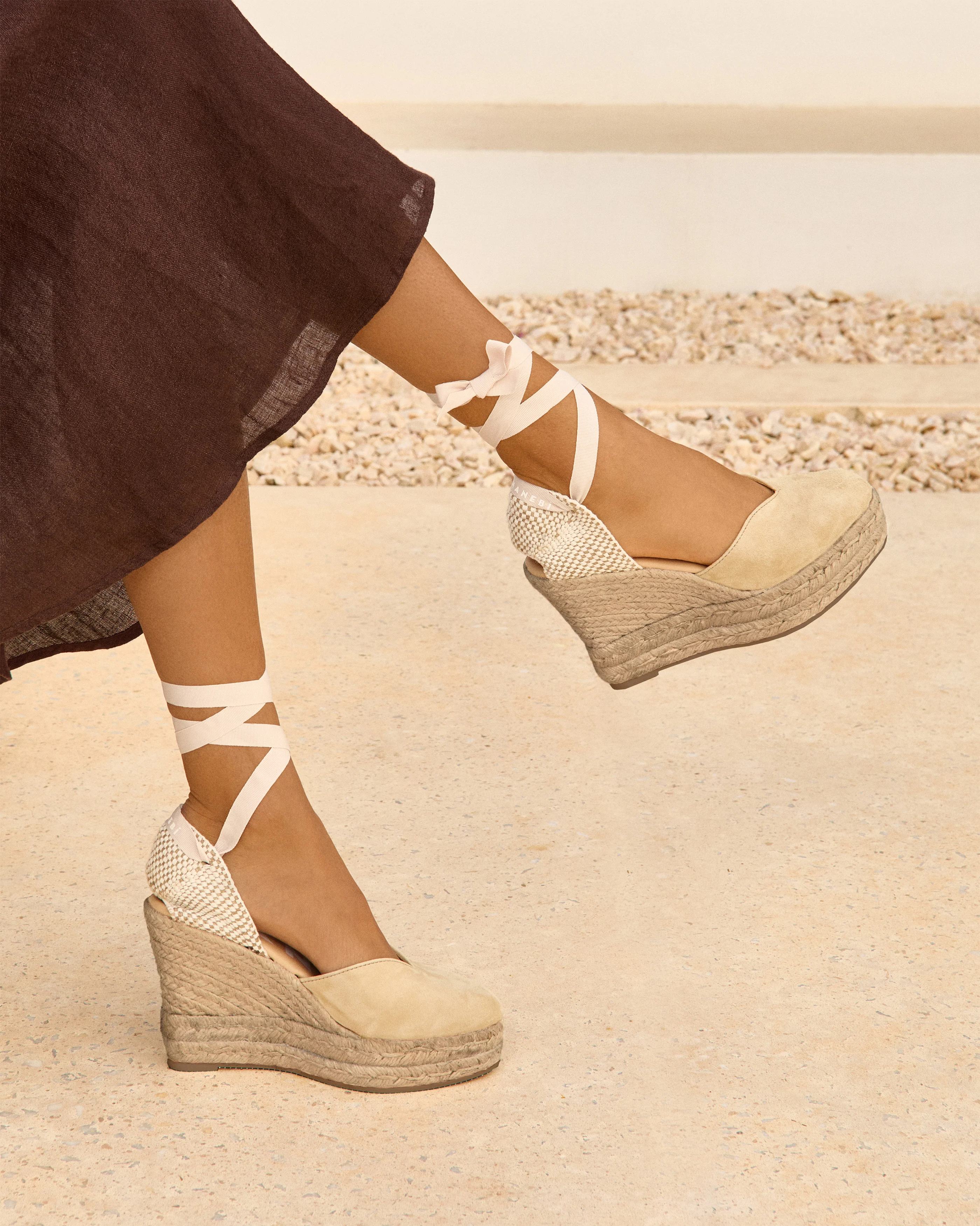 Suede Heart-Shaped Wedge Espadrilles - M11WH - Hamptons Champagne Beige - Image 7
